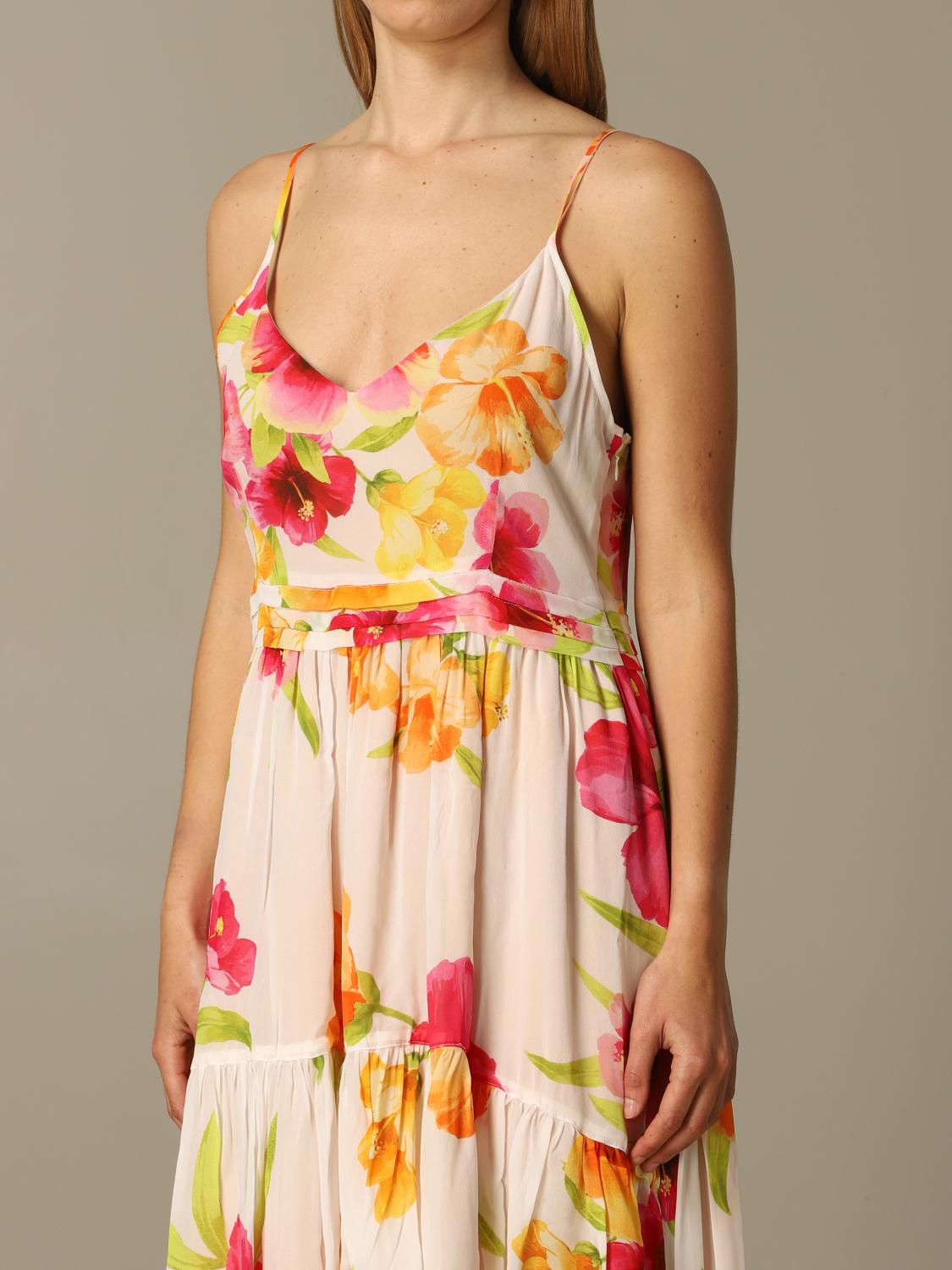 TWINSET DRESS: Long Twin-set dress with hibiscus print, White - Img 3