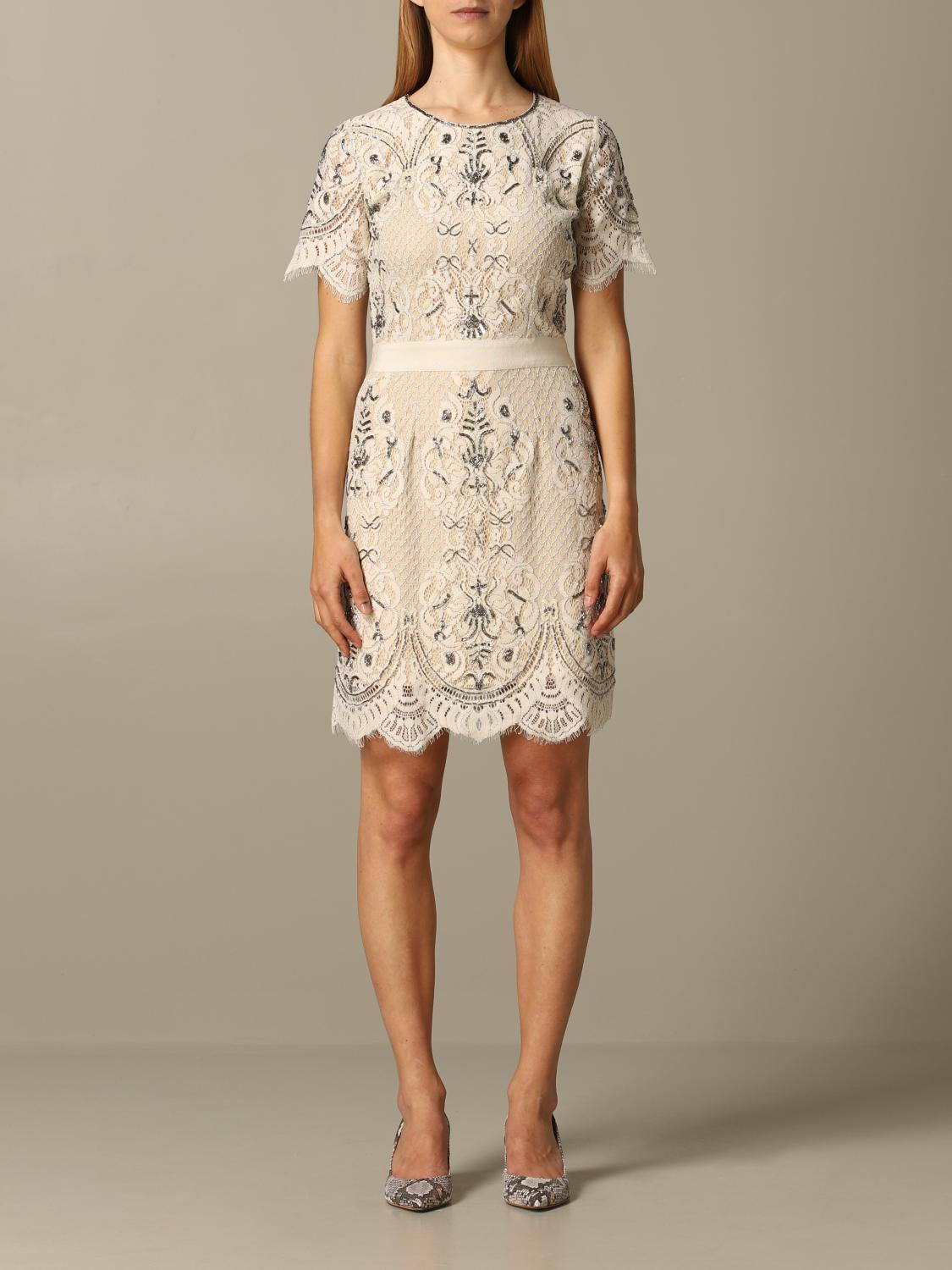 Twin-set lace dress with embroidery - Yellow Cream