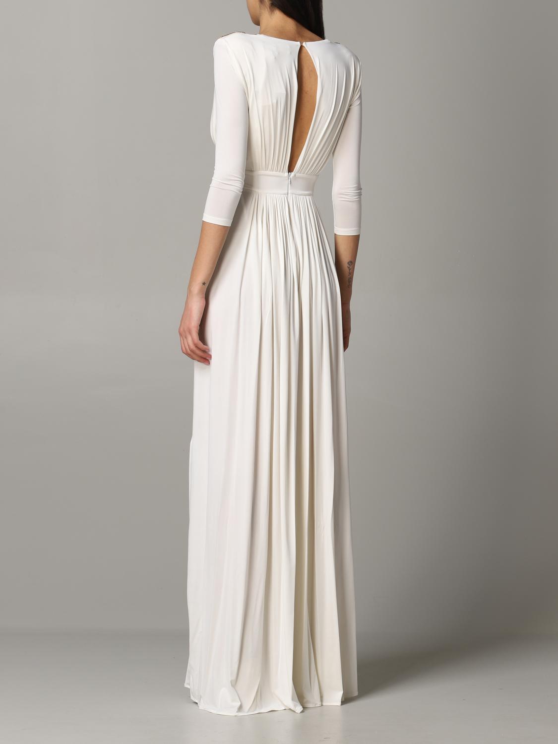 ELISABETTA FRANCHI ABITO: Abito Elisabetta Franchi lungo in jersey con perline, Bianco - Img 2