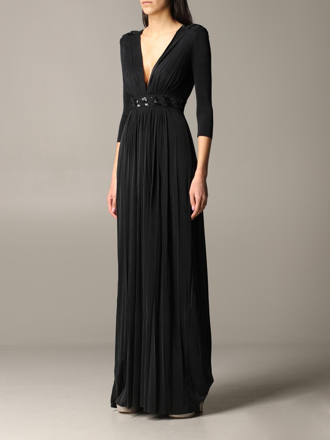 ELISABETTA FRANCHI AW ドレス-ロング ブラック系 ELISABETTA FRANCHI: long jersey dress with beads - Black