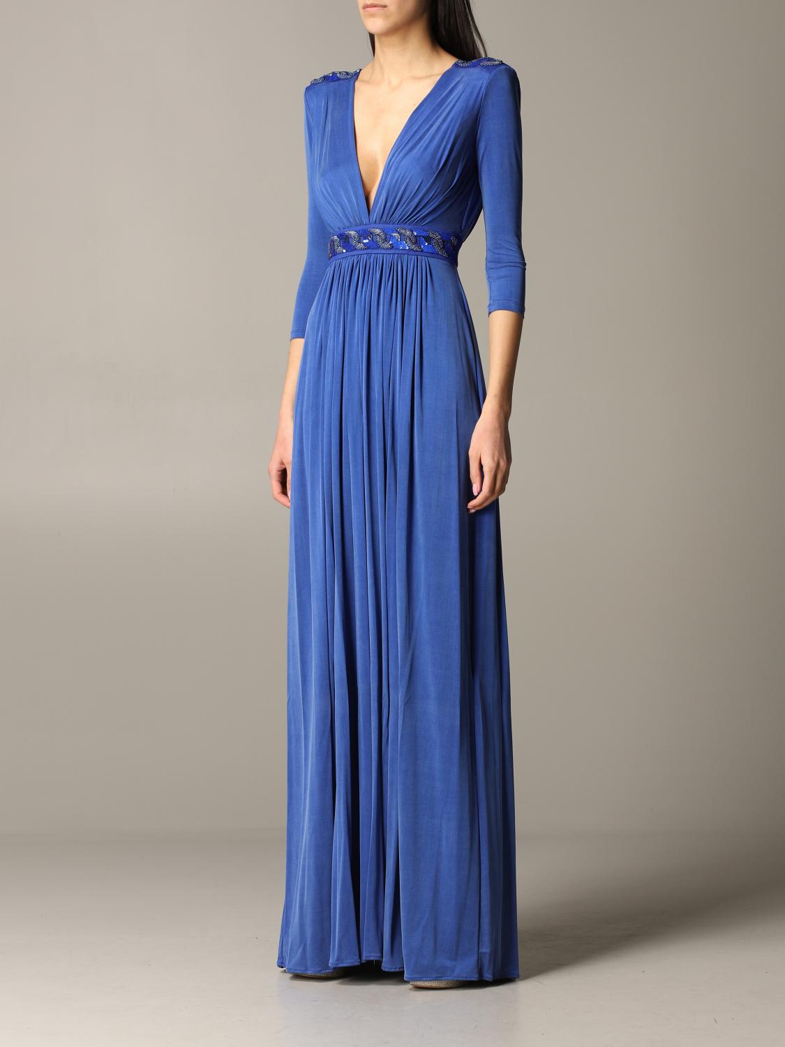 ELISABETTA FRANCHI KLEID: Elisabetta Franchi Jerseykleid mit Perlen, Cobalt - Img 3