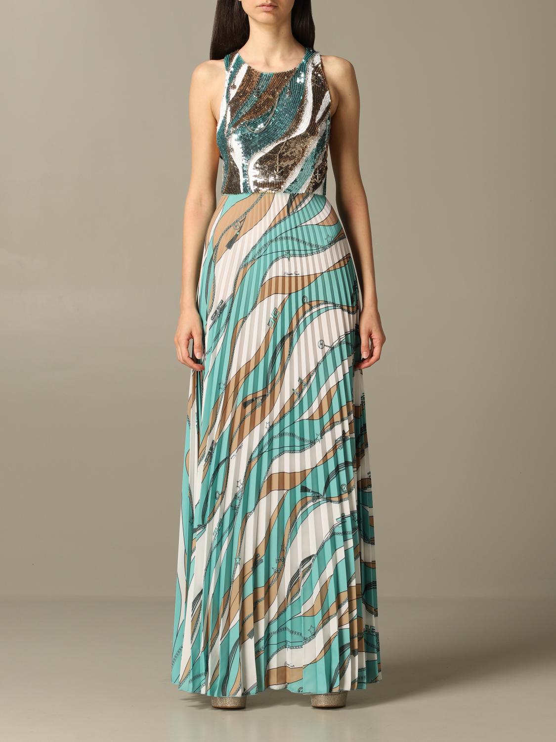 ELISABETTA FRANCHI: long dress with sequins - Green