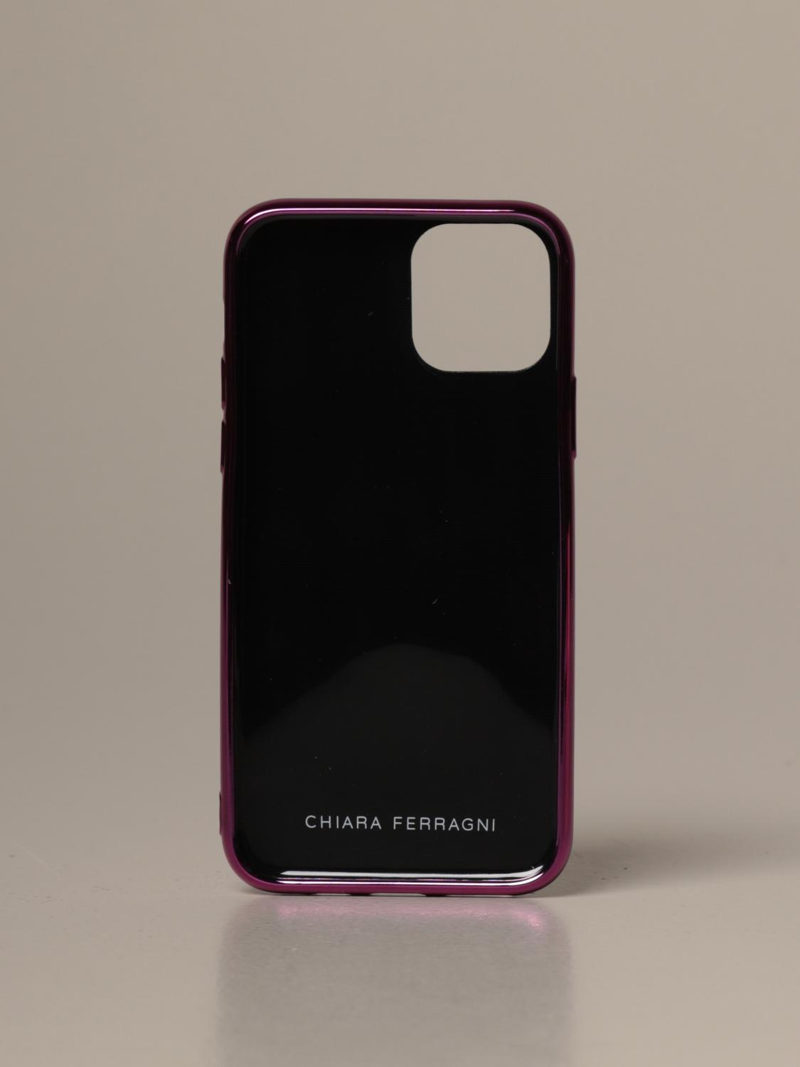 CHIARA FERRAGNI TECH ACCESSORIES: Iphone 11 Chiara Ferragni glitter cover with eyes flirting embroidery, Fuchsia - Img 2