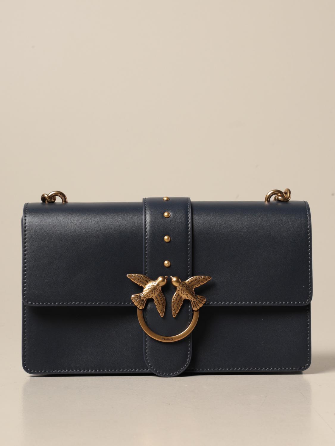 Pinko borsa a tracolla Love One Classic in pelle nero argento