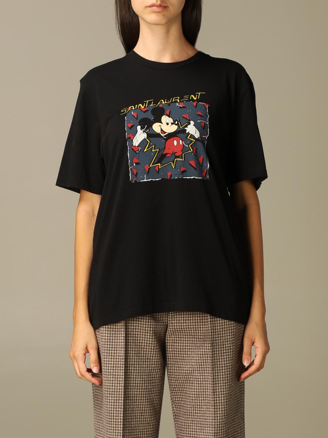 Saint Laurent cotton t-shirt with Mickey Mouse - Black | 631852