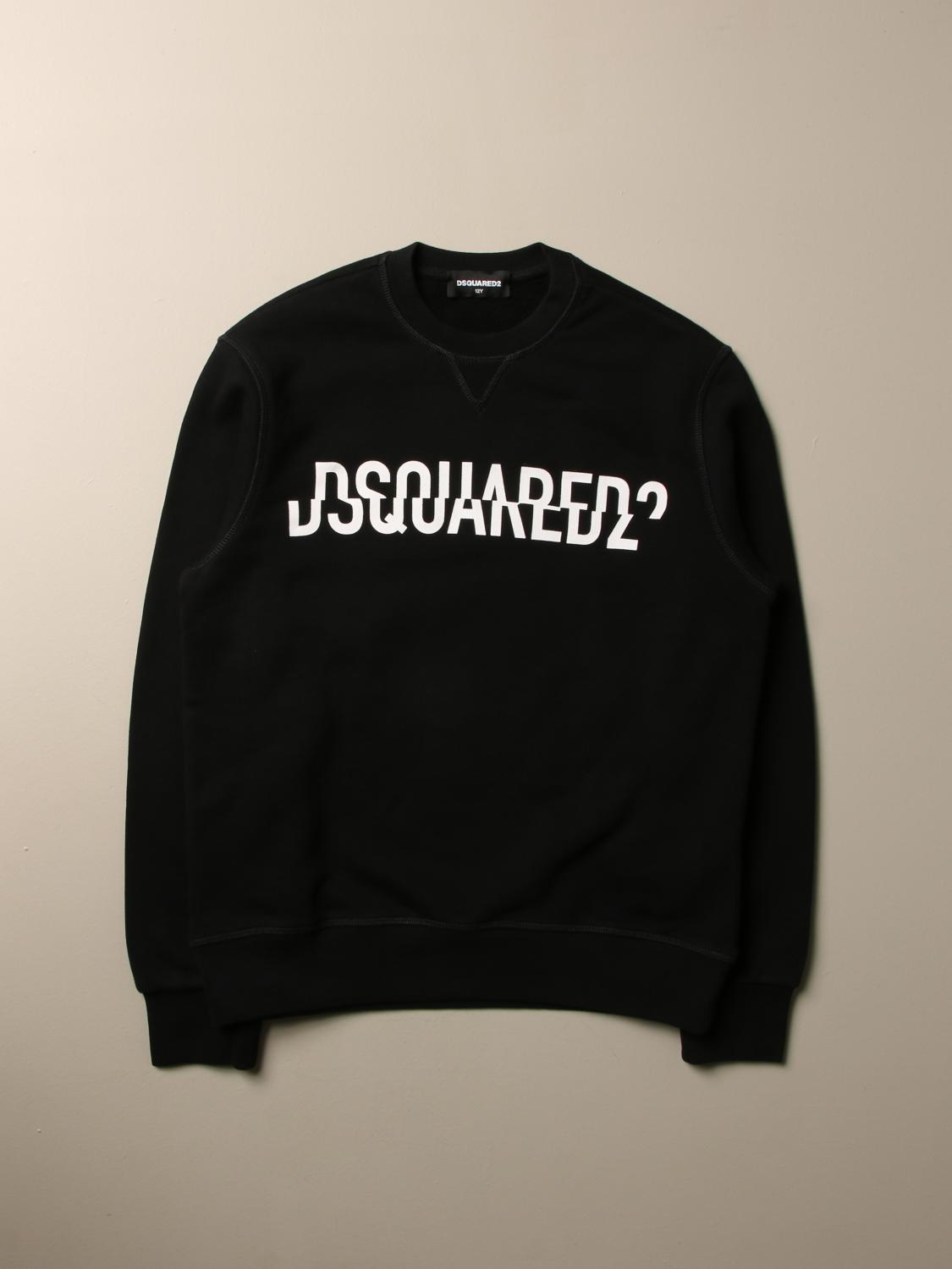 DSQUARED2 SWEATER: Dsquared2 Junior sweatshirt in cotton with logo print, Black - Img 1