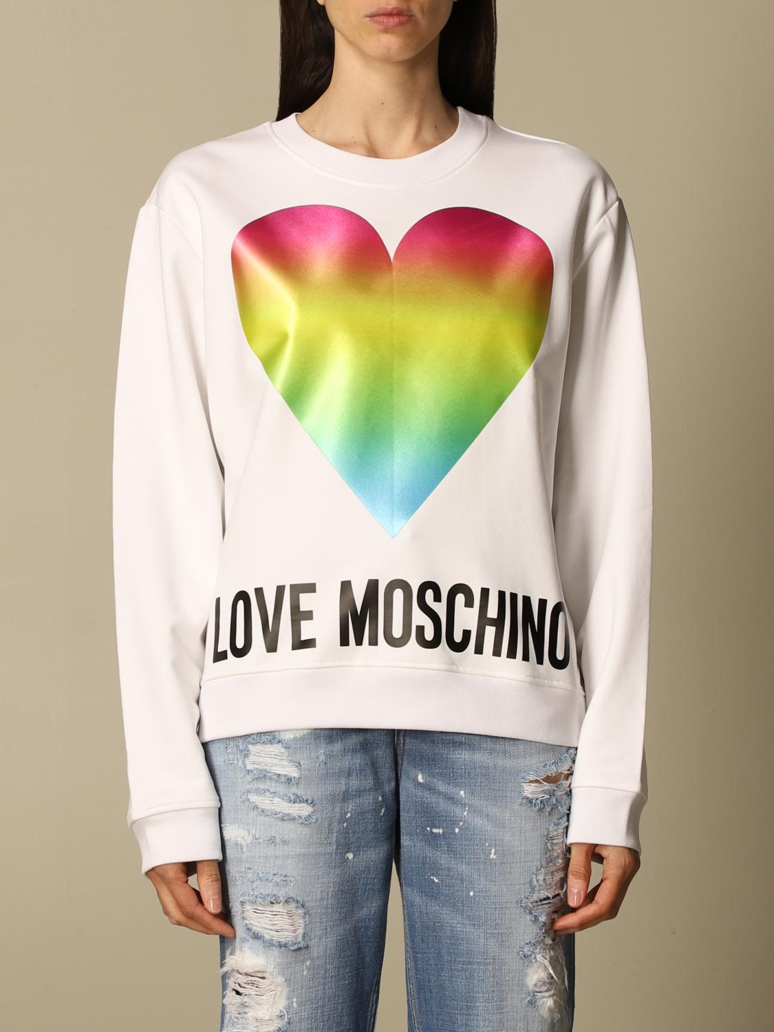 LOVE MOSCHINO: Felpa a girocollo con logo Bianco Felpa Love