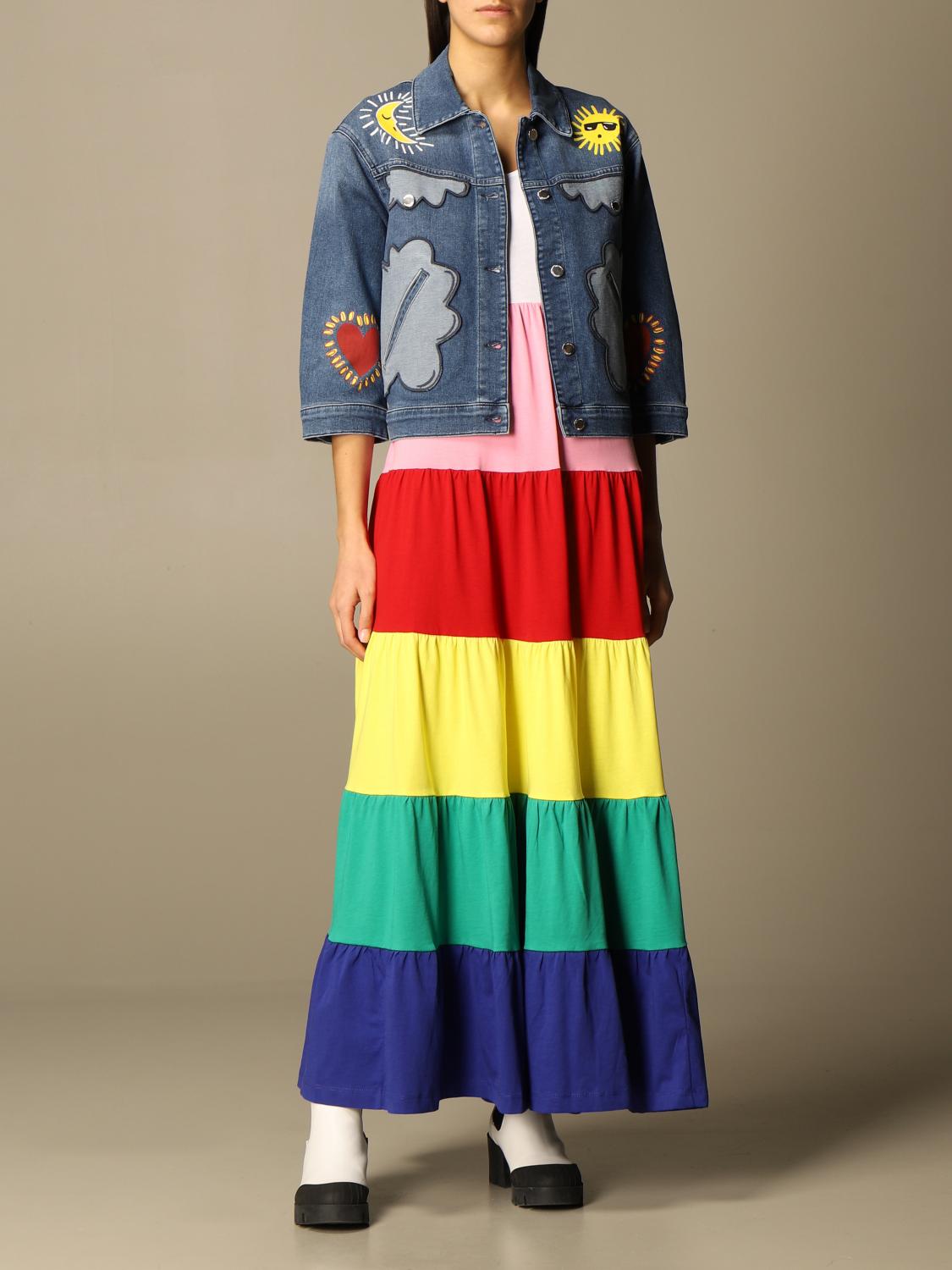 knee length dresses for ladies Long Dress with Love Moschino Print / Blue