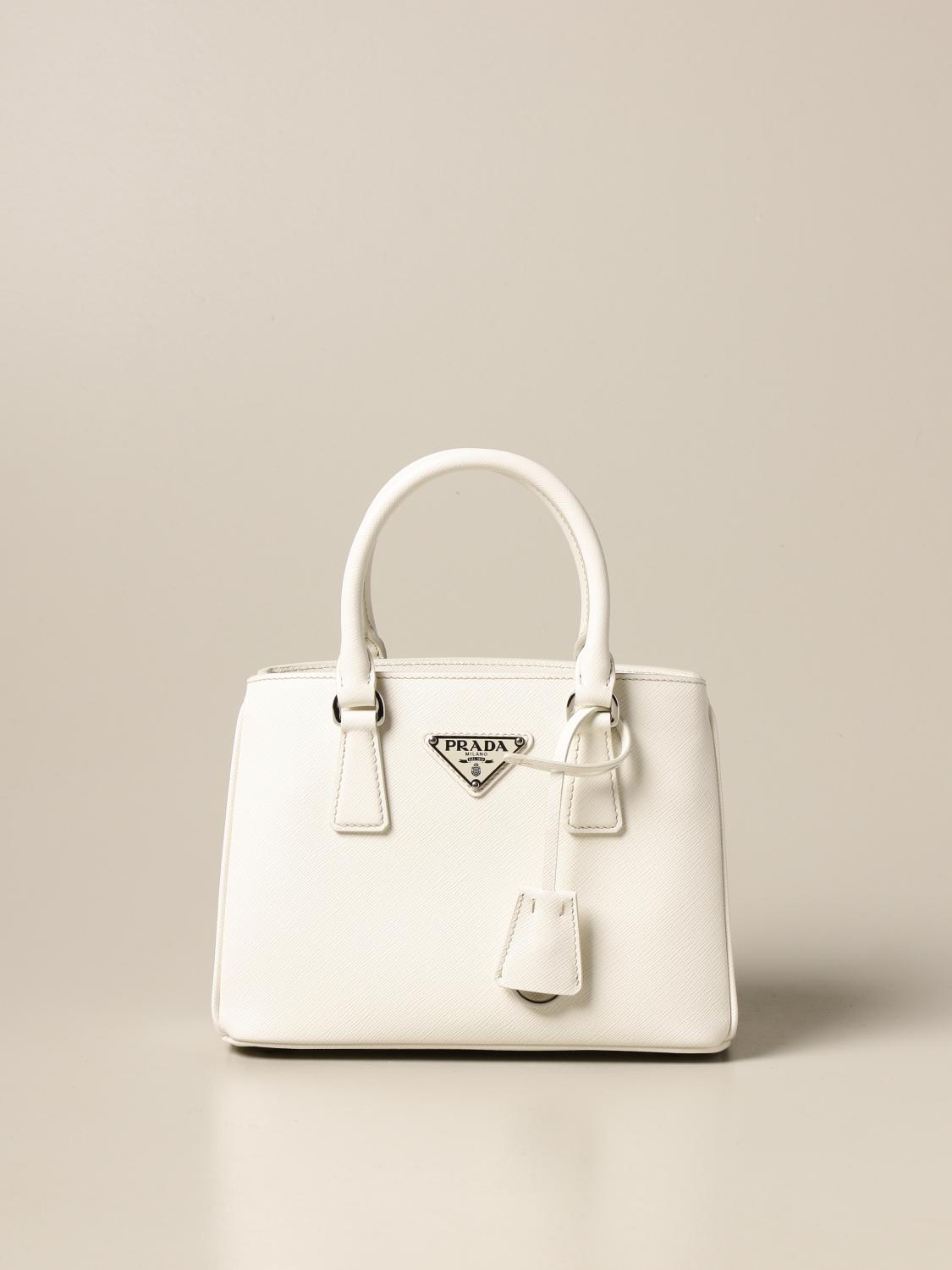 PRADA: Borsa in pelle saffiano Bianco Borsa A Mano Prada