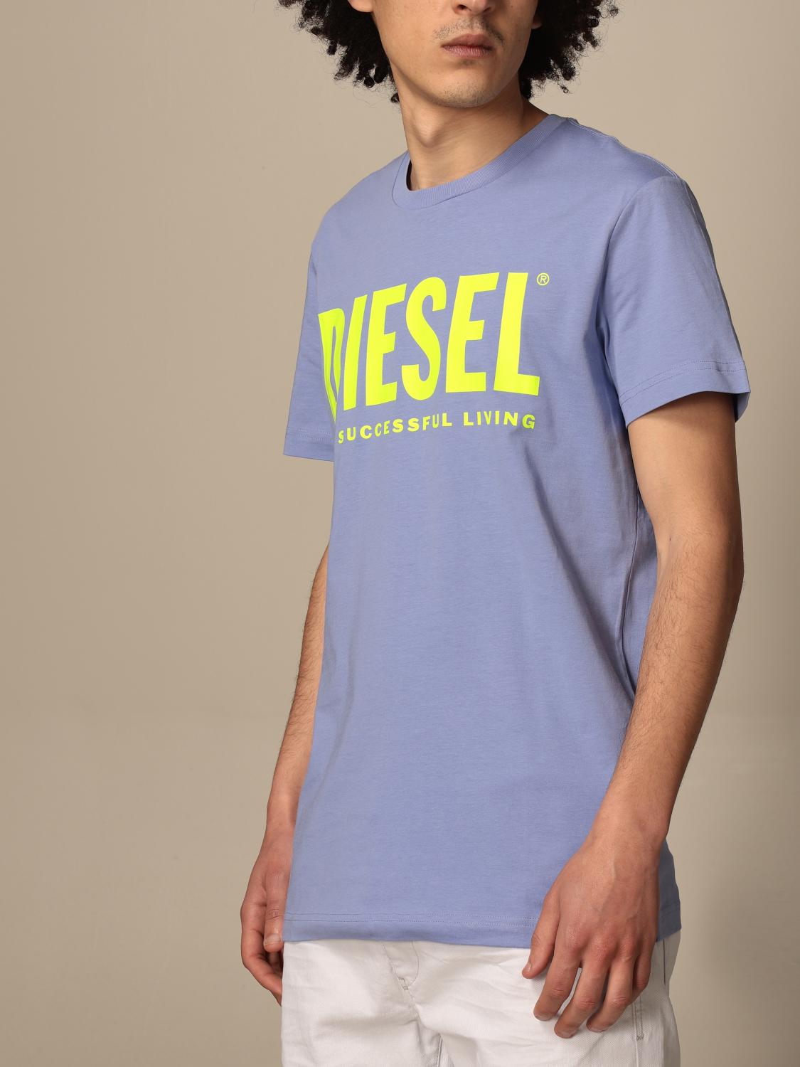 DIESEL T-SHIRT: Diesel cotton t-shirt with logo, Lilac - Img 3
