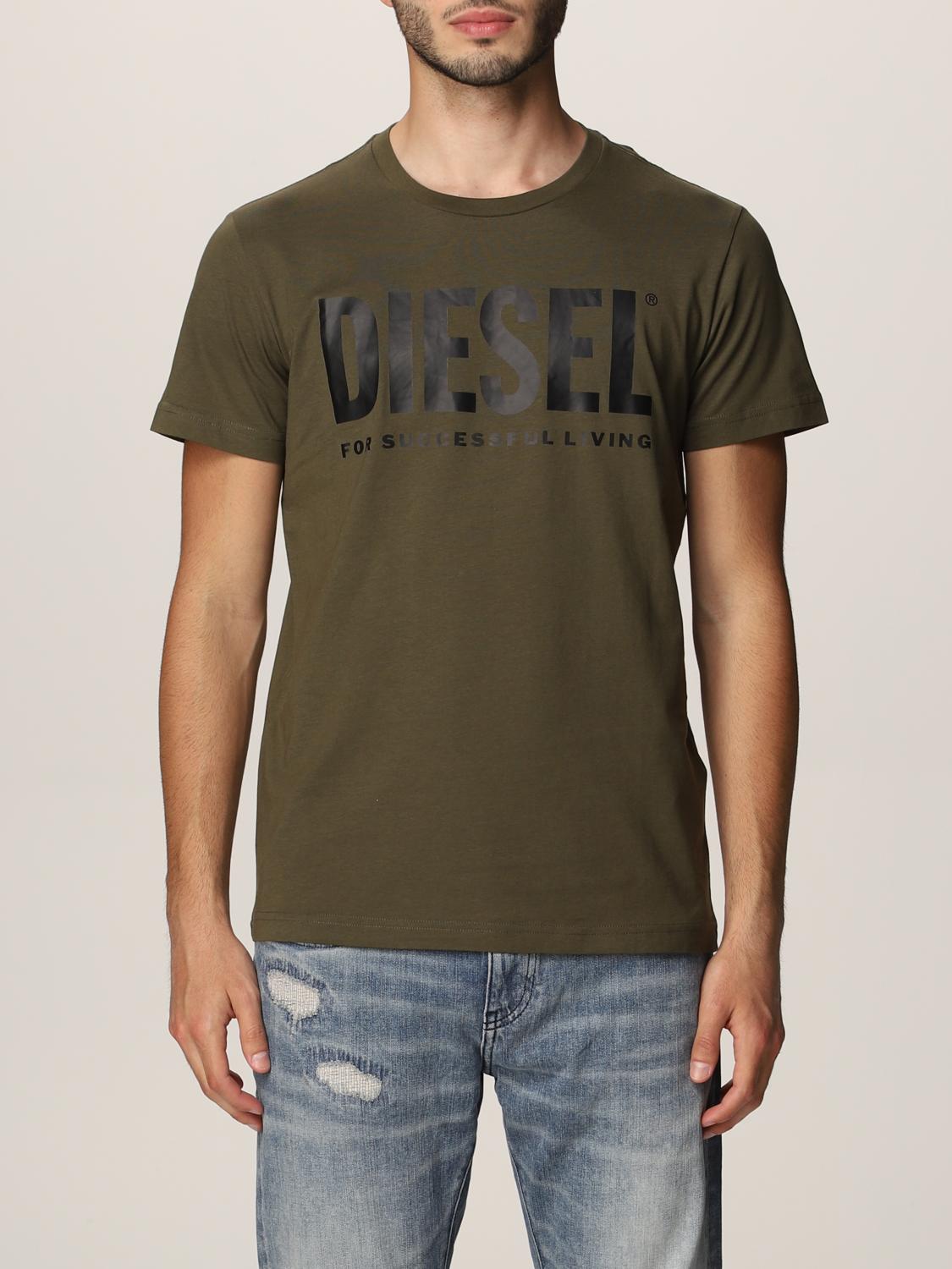 DIESEL T-SHIRT: Diesel cotton t-shirt with logo, Military - Img 1