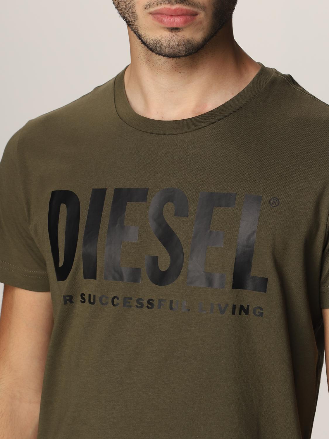 DIESEL T-SHIRT: Diesel cotton t-shirt with logo, Military - Img 3