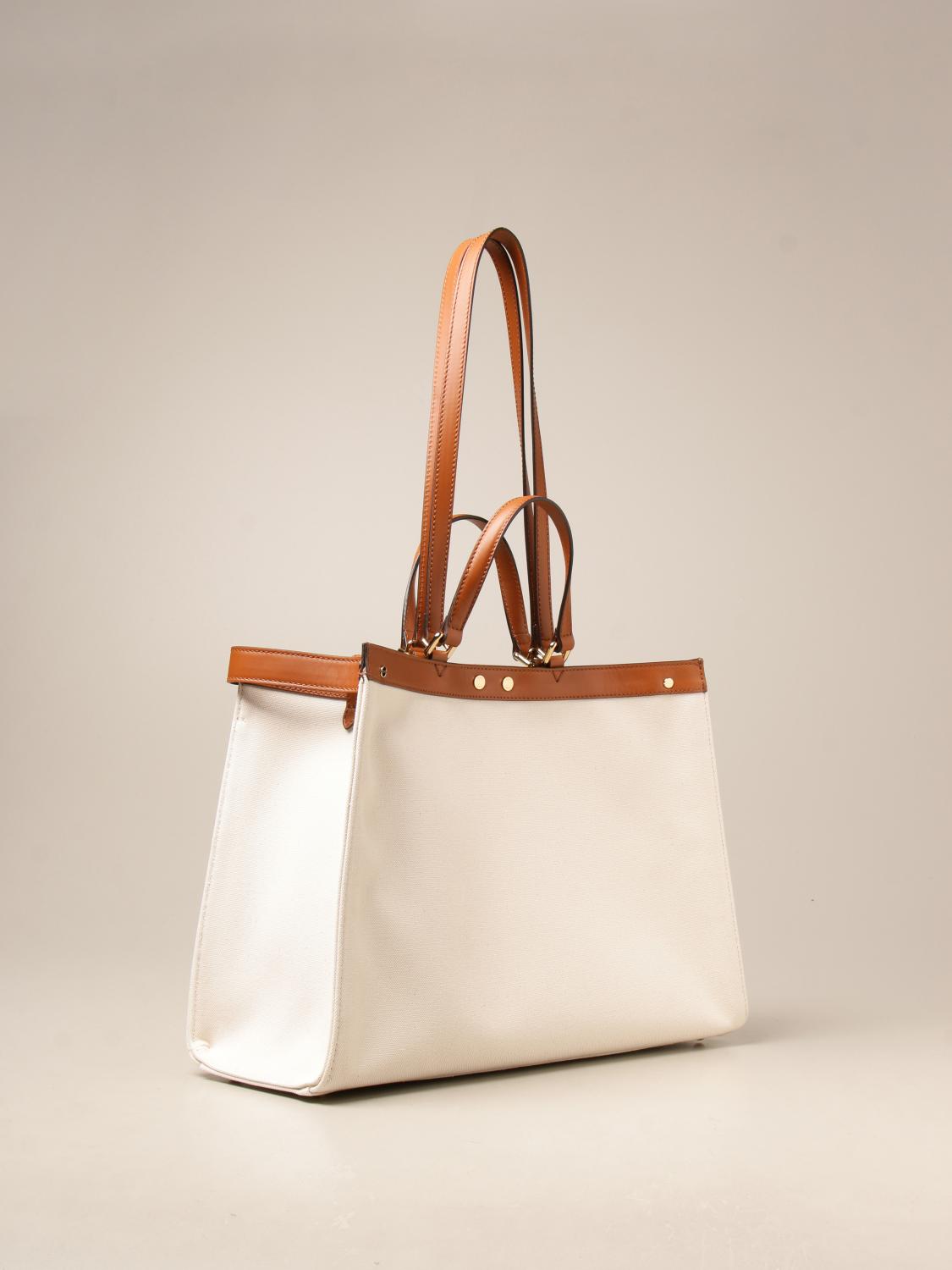 FENDI｜TOTEBAGS (8BH374 A9P6 F1K3B) Fendi Beige/Black Raffia Peekaboo FF X-Lite Tote Bag
