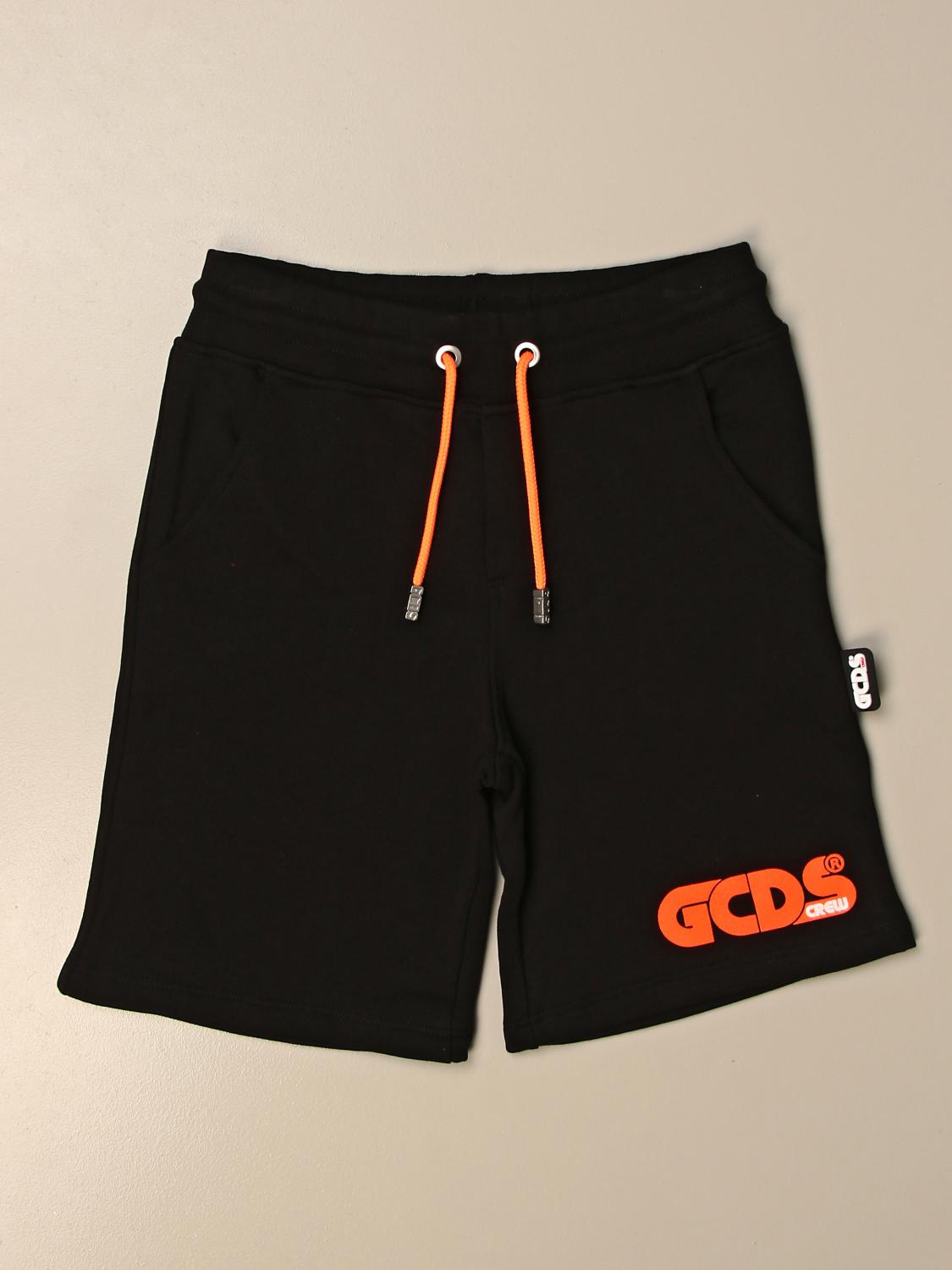 GCDS JUNIOR SHORTS: GCDS jogging bermuda shorts in cotton with logo, Black - Img 1