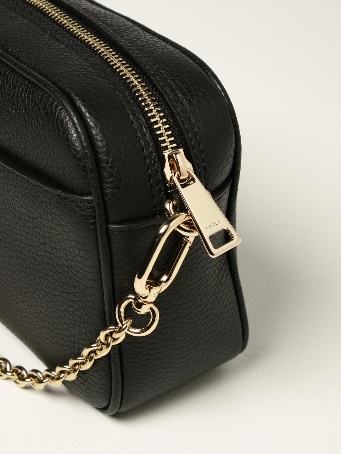FURLA: camera bag in grained leather - Black | Furla crossbody bag