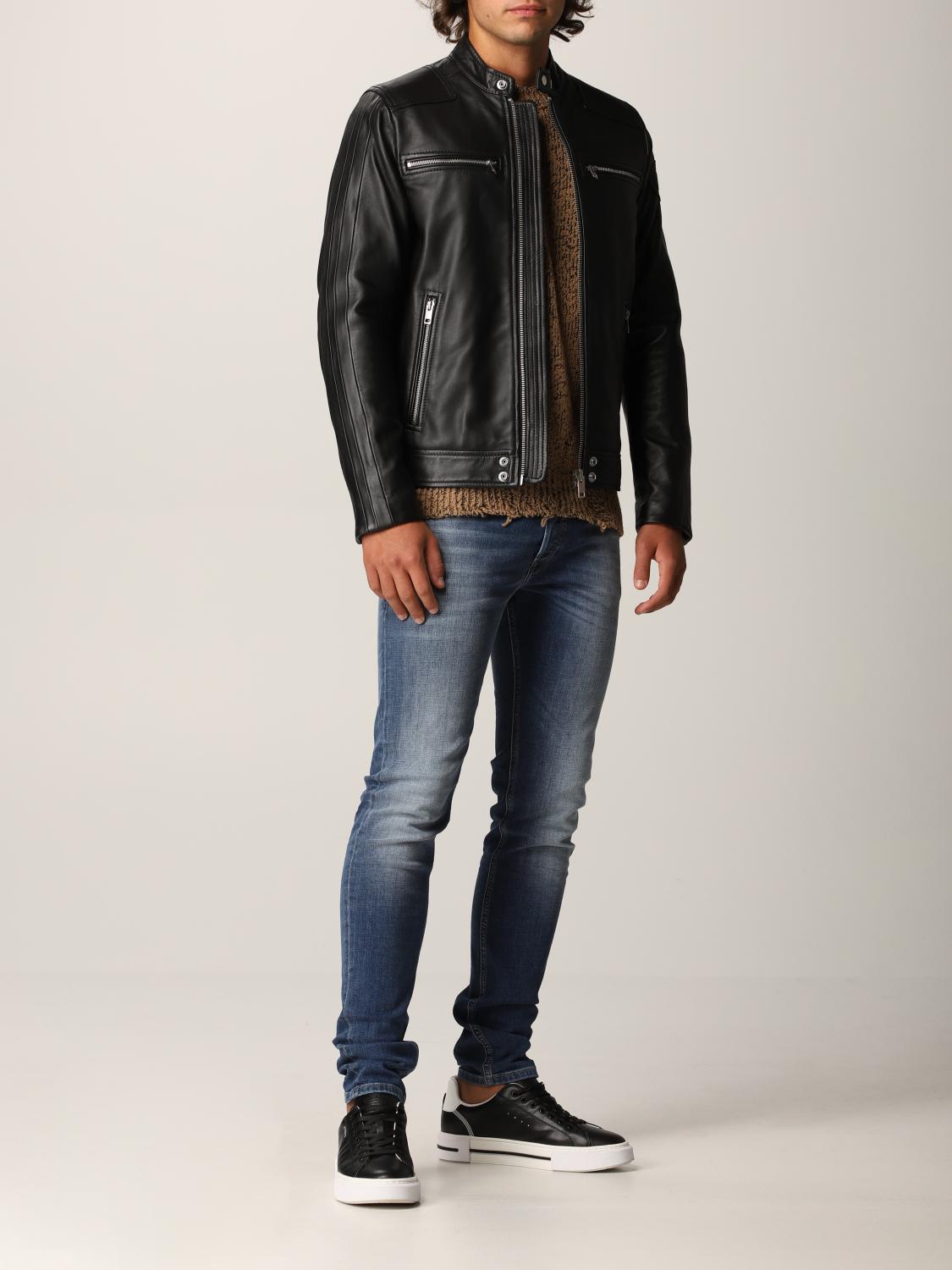 DIESEL: Biker style leather jacket - Black | Diesel jacket