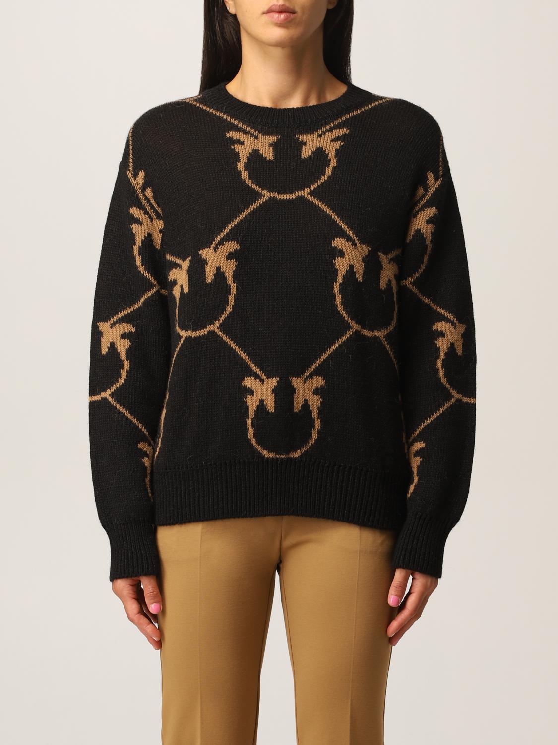 Pinko pullover with all-over Love Birds logo - Black | 1G16C3 Y7GY
