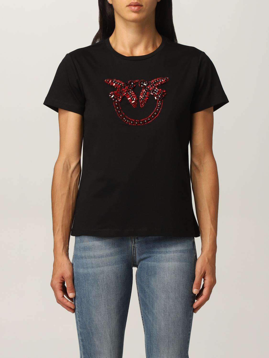 Tシャツ・カットソー PINKO Woman T-Shirt Black 105152A2LS ZZ2 PINKO: cotton T-shirt with embroidered logo - Black 1