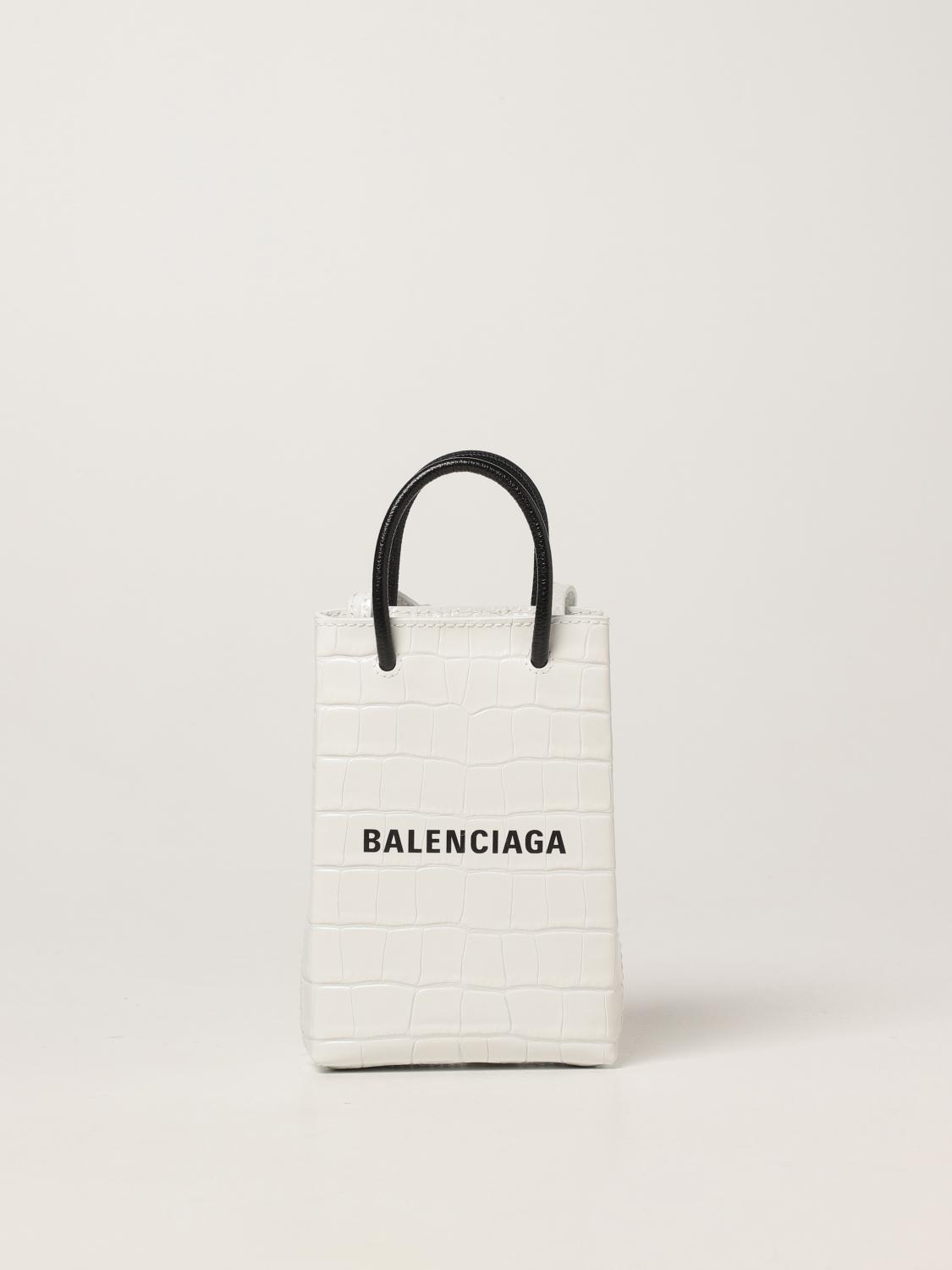 BALENCIAGA shopping bag in crocodile print leather White Balenciaga mini bag 593826 1U61N online at GIGLIO.COM