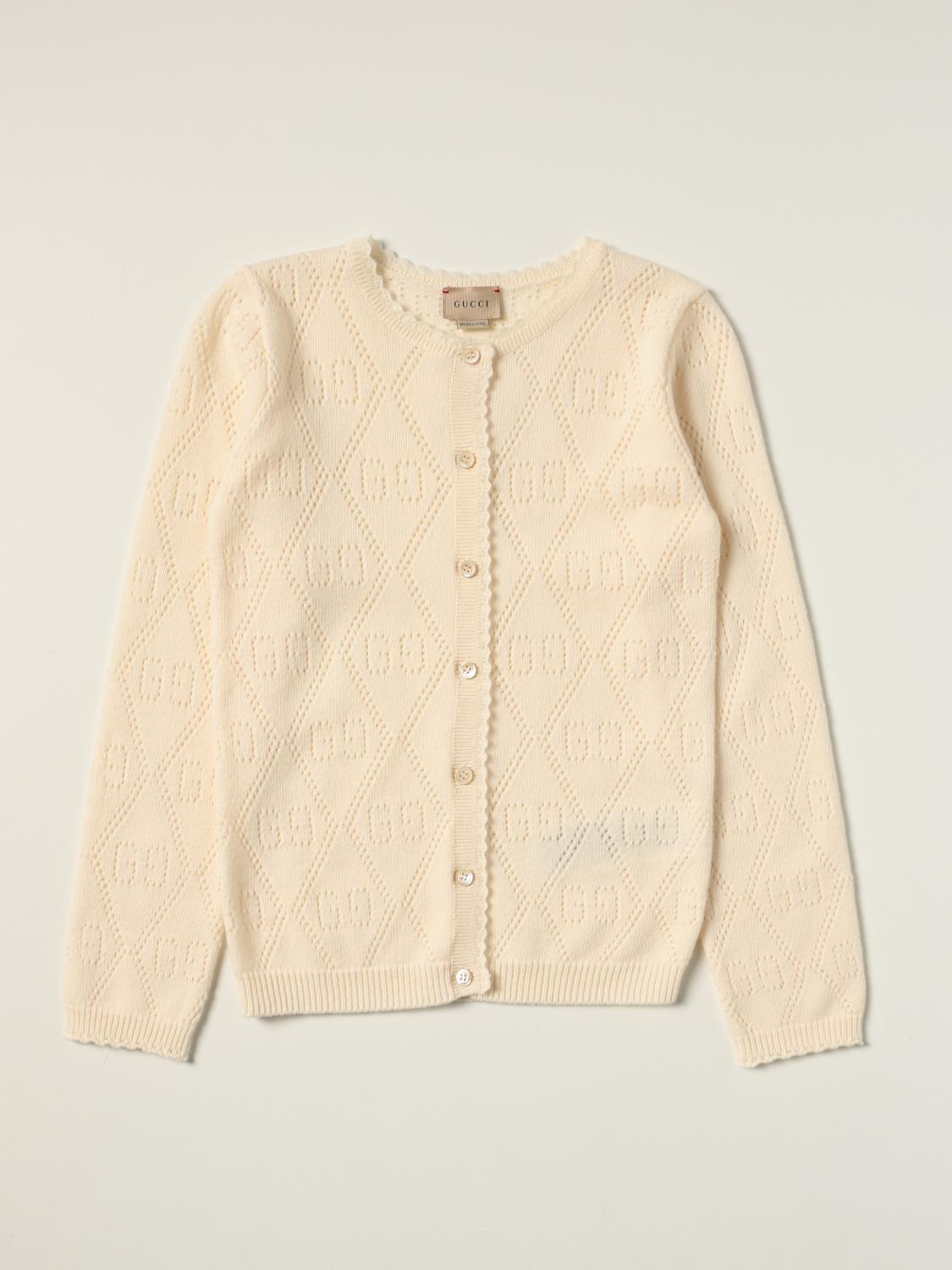 GUCCI cardigan in wool with all over perforated GG motif Yellow Cream Gucci sweater 642840 XKBXP online at GIGLIO.COM