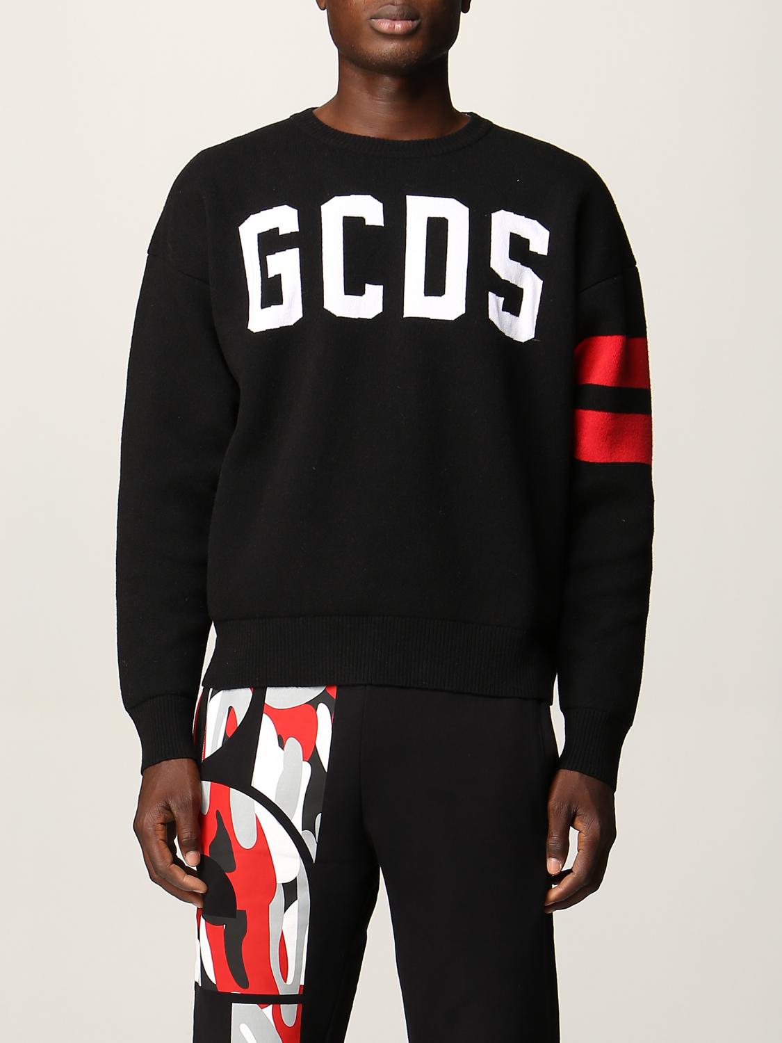 GCDS SWEATER: GCDS sweatshirt in wool blend, Black - Img 1