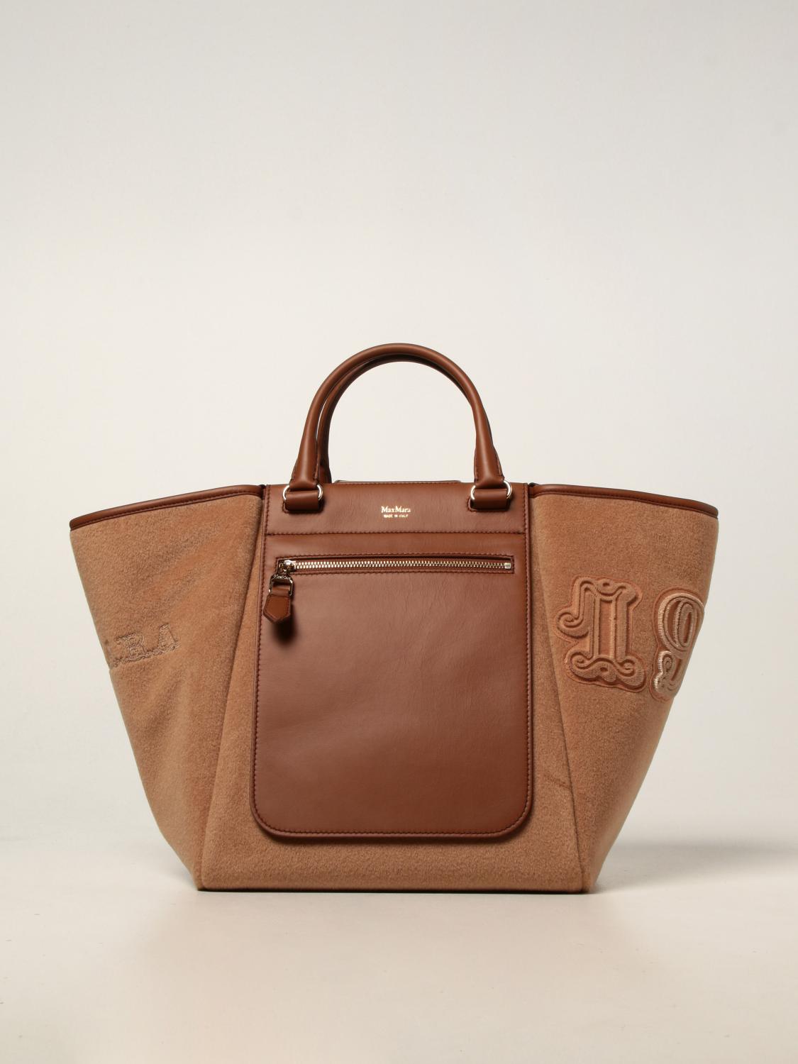 MAX MARA reversible bag in leather and wool Leather Max Mara tote bags 45180314600 REVERBV online at GIGLIO.COM