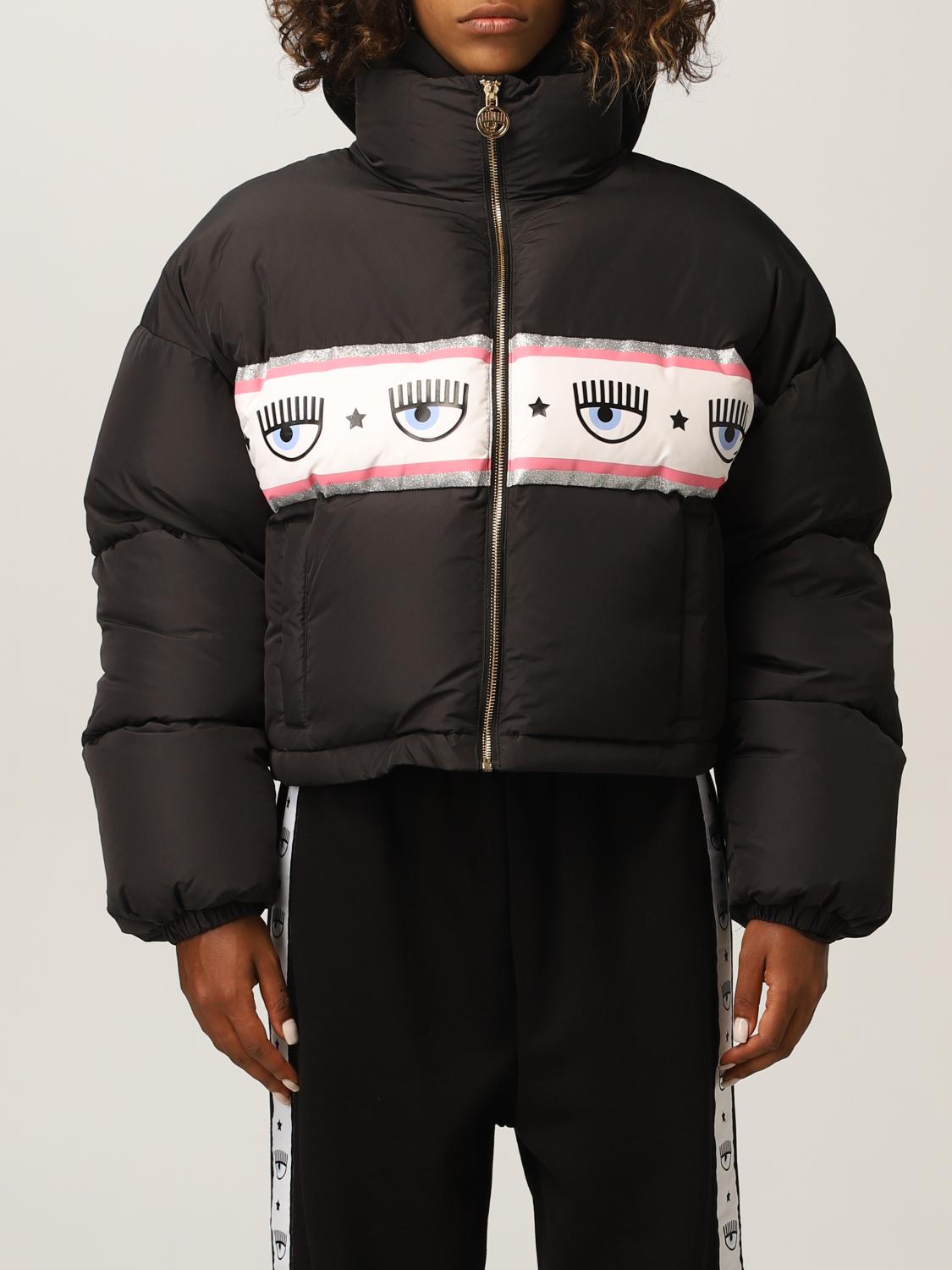 Chiara Ferragni down jacket with logomania band - Black | 71CBU470 