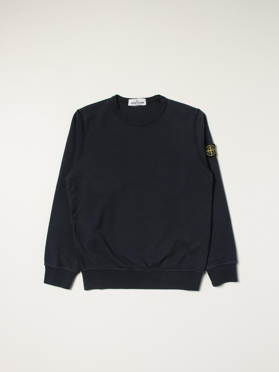 STONE ISLAND JUNIOR SWEATER: Stone Island Junior cotton sweatshirt with logo, Navy - Img 1