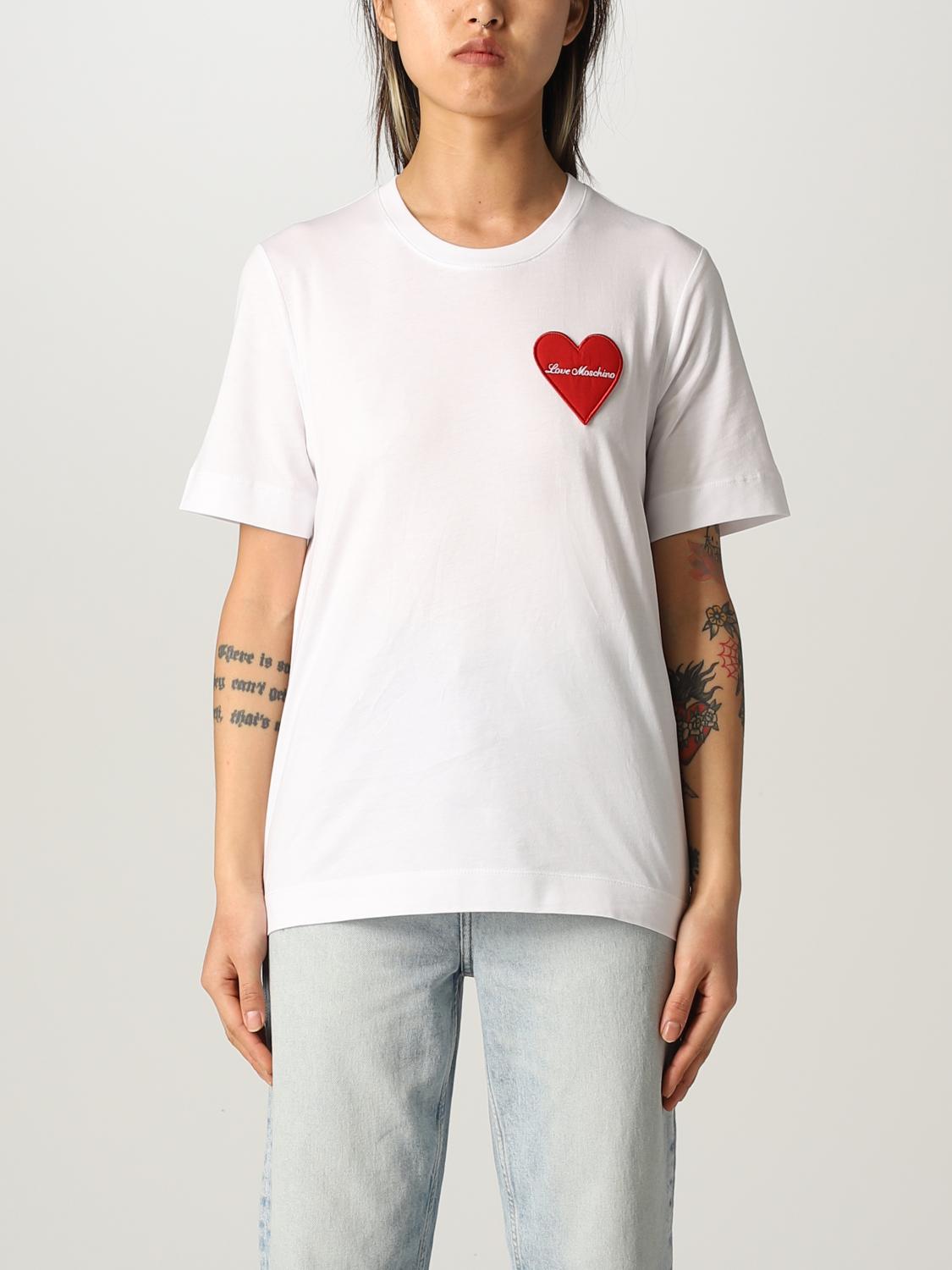 LOVE MOSCHINO: cotton T-shirt with heart patch White Love