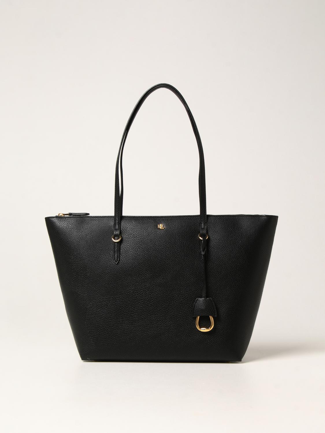 バッグ Lauren Ralph Lauren Black Leather Tote Lauren Ralph Lauren Crosshatch Leather Large Sophisticated