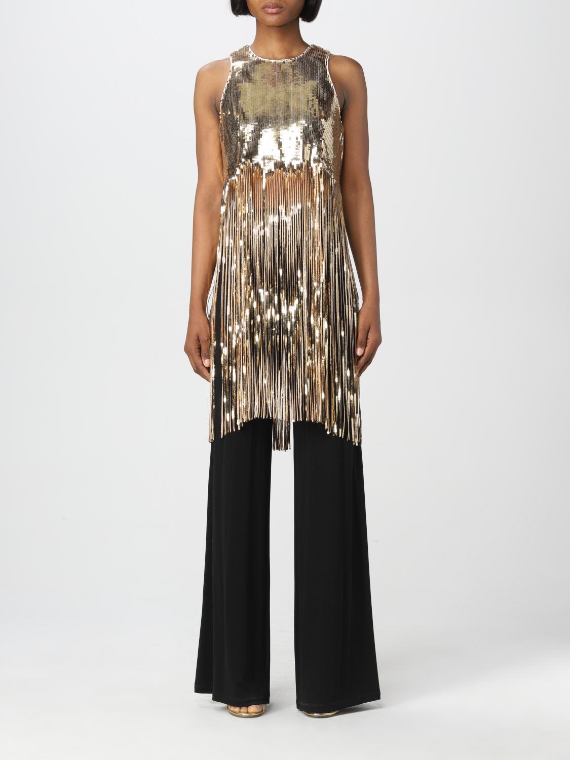 PATRIZIA PEPE: Senza maniche paillettes frange Oro Top
