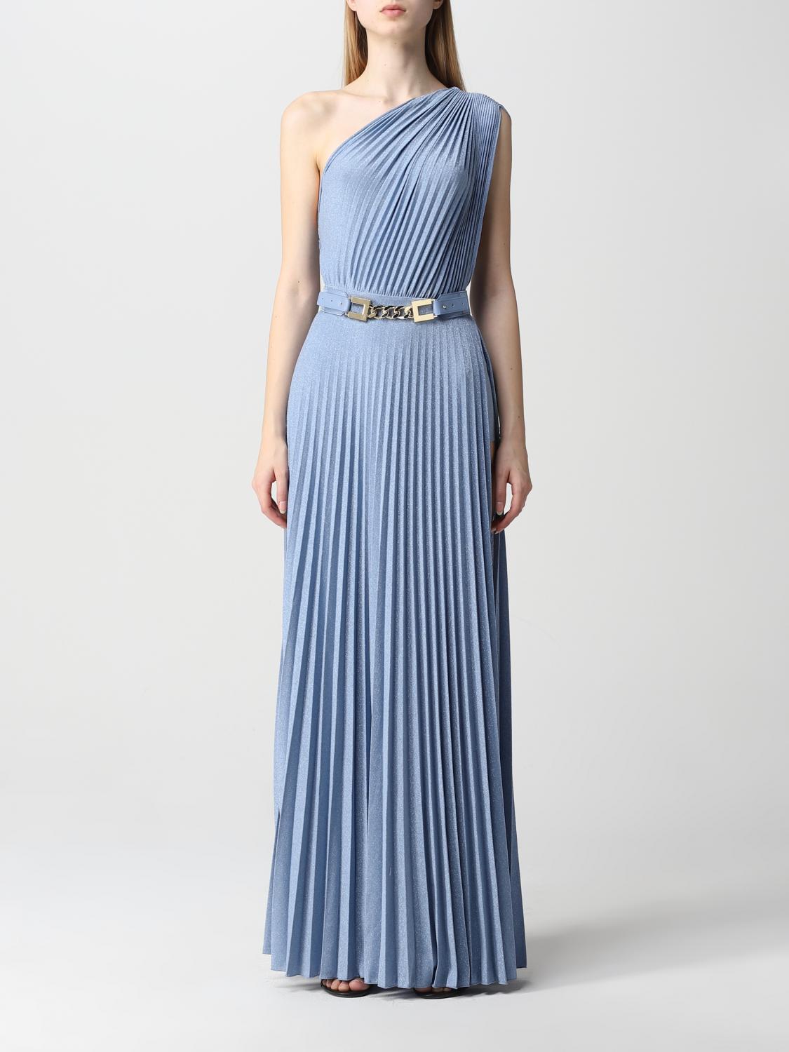ELISABETTA FRANCHI: long single-breasted dress - Gnawed Blue
