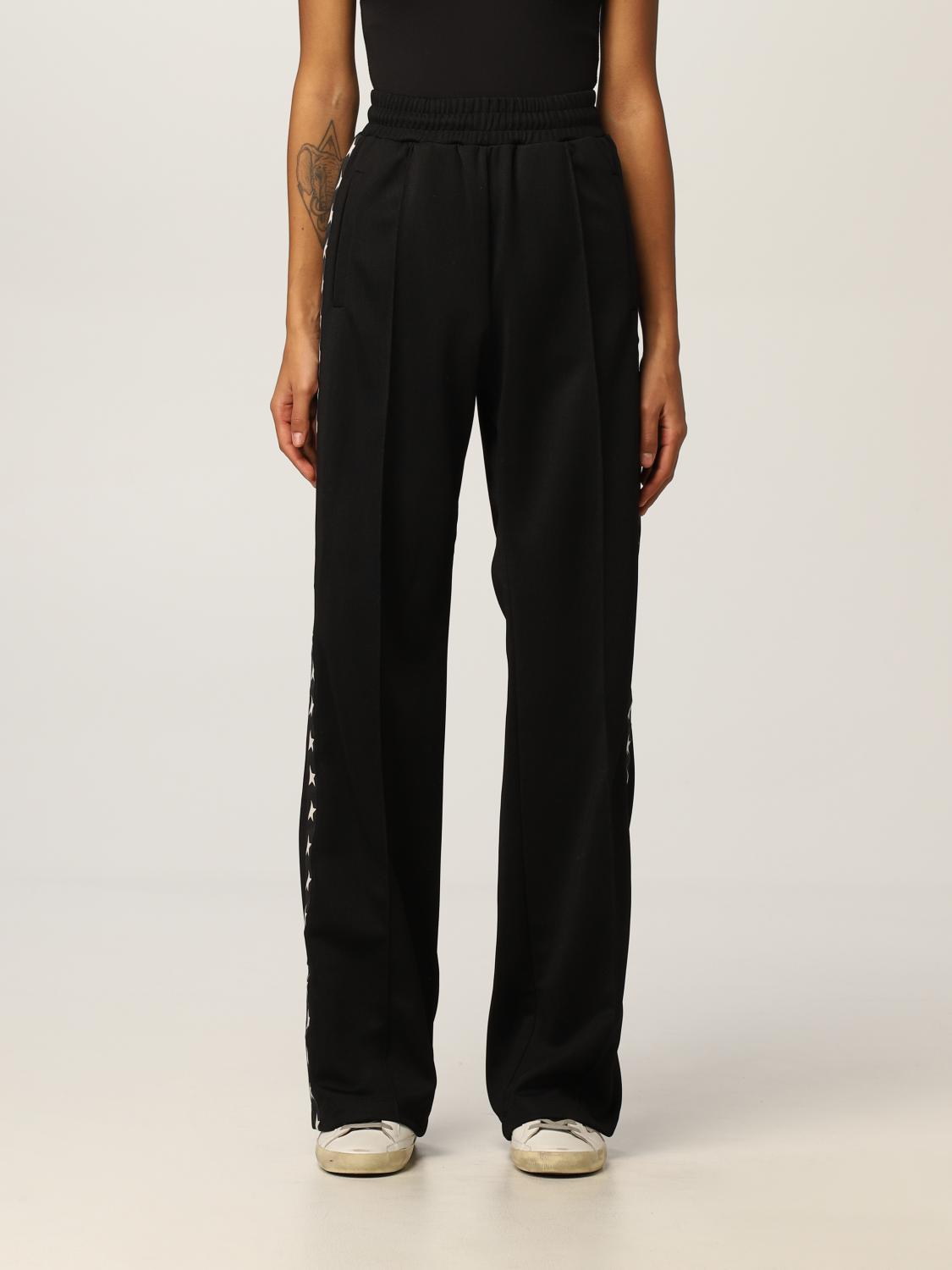 パンツ GOLDEN  Woman Pants Black GWP00877P00052180203 Women's black joggers with white stars on the sides