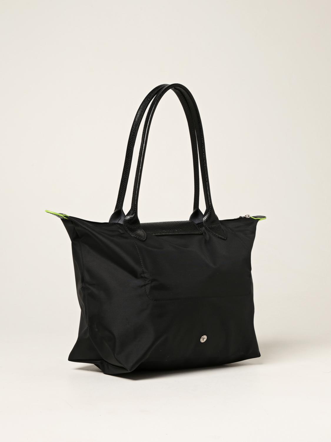 LONGCHAMP: Le Pliage nylon and leather bag - Black