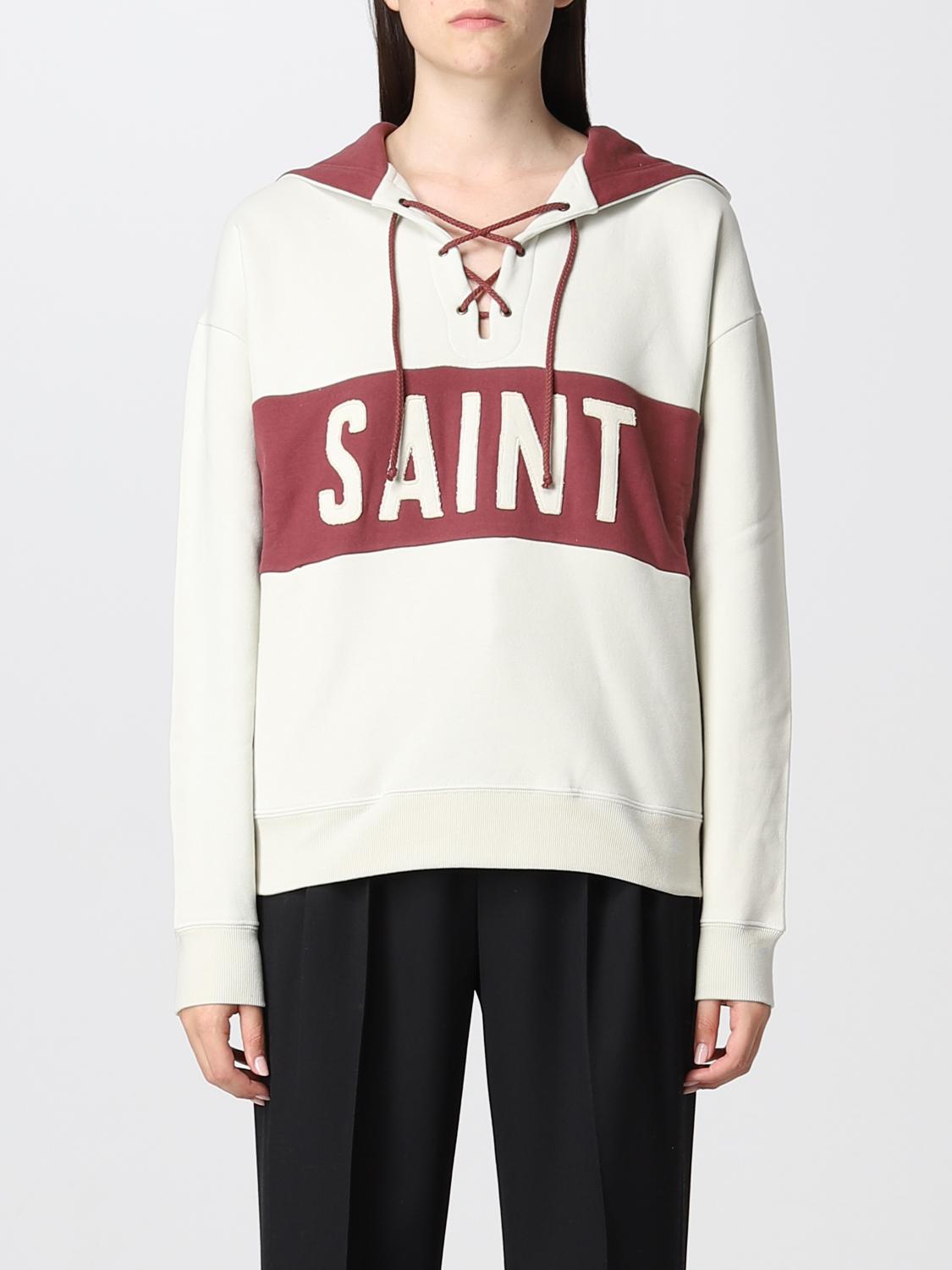 SAINT LAURENT: hoodie with logo patch Yellow Cream Saint