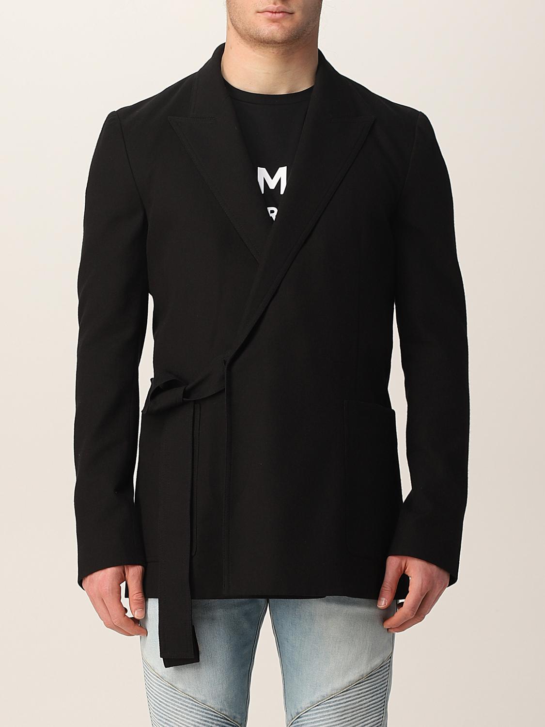 BALMAIN: cotton and wool blazer with belt Black Balmain blazer
