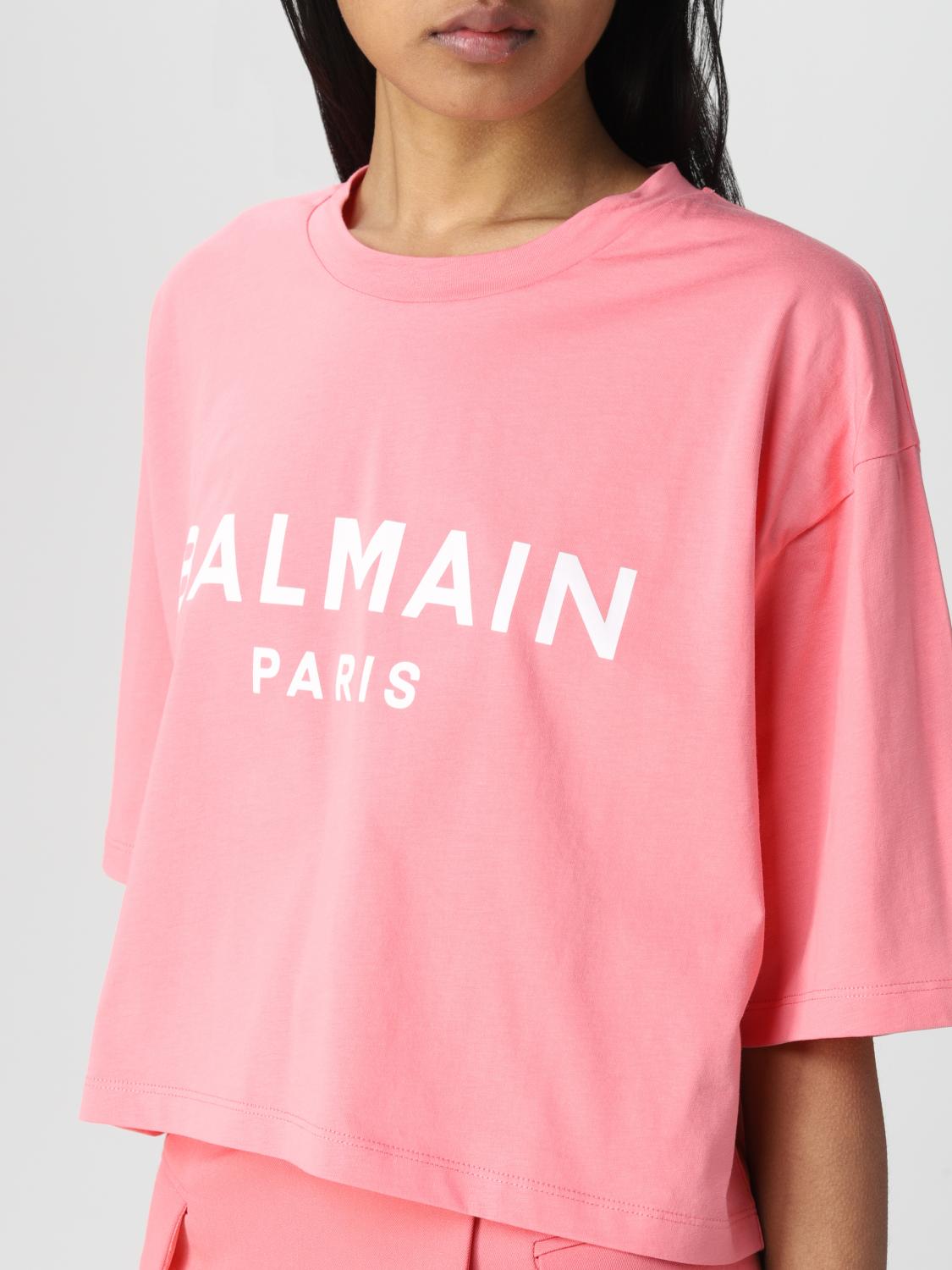 Tシャツ・カットソー BALMAIN Woman T-Shirt Pink BF1EE020BB02 OHV T-shirt with Balmain Paris print pink pink - Women | BALMAIN