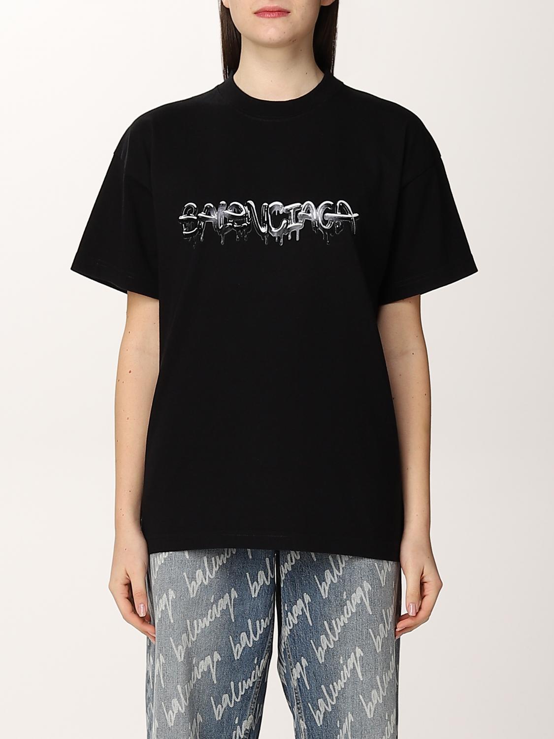 BALENCIAGA|SHORT-SLEEVED ROUND NECK T-SHIRTS (612965 TL BALENCIAGA: Slime cotton t-shirt with logo - Black