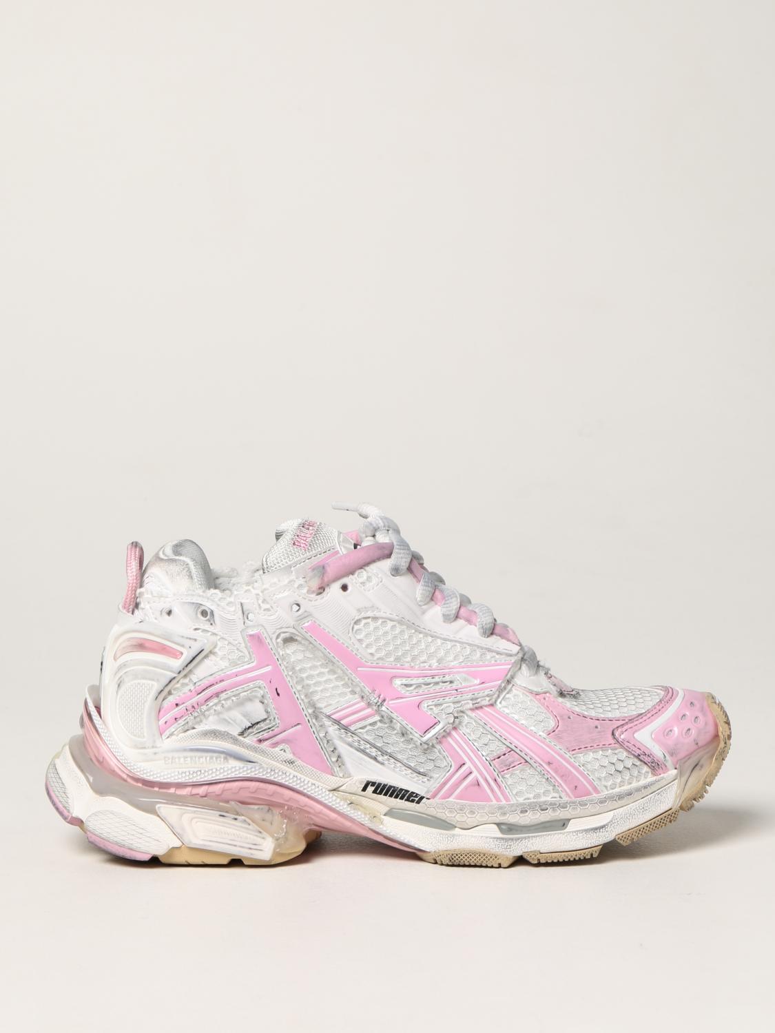 BALENCIAGA: Baskets Runner en mesh et nylon usé Rose Baskets