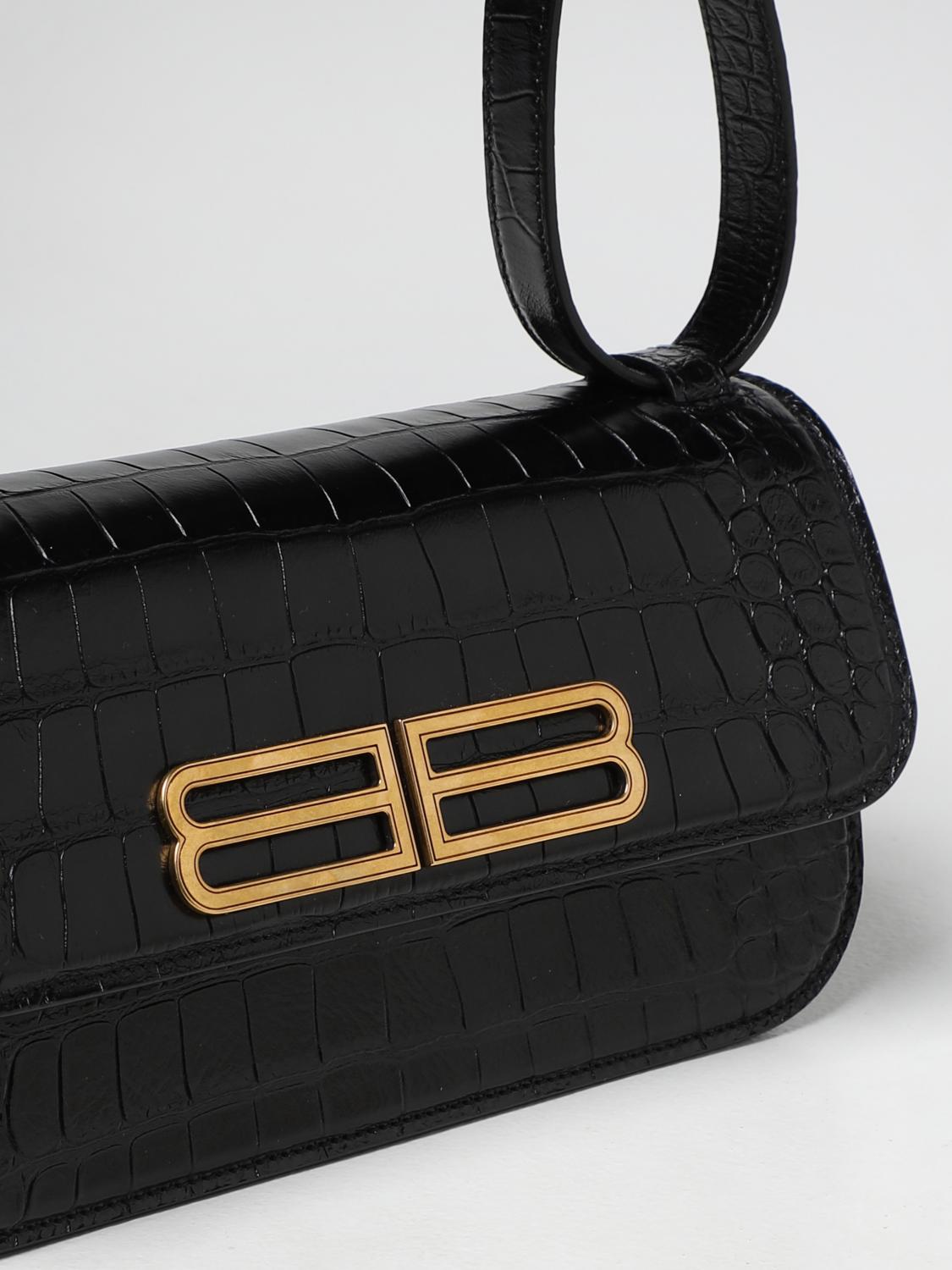 BALENCIAGA: Gossip crocodile-print leather bag - Black