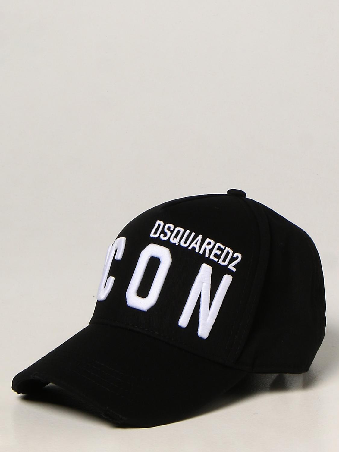DSQUARED2 CAPPELLO: Cappello Icon Dsquared2 in cotone con logo ricamato , Nero - Img 1