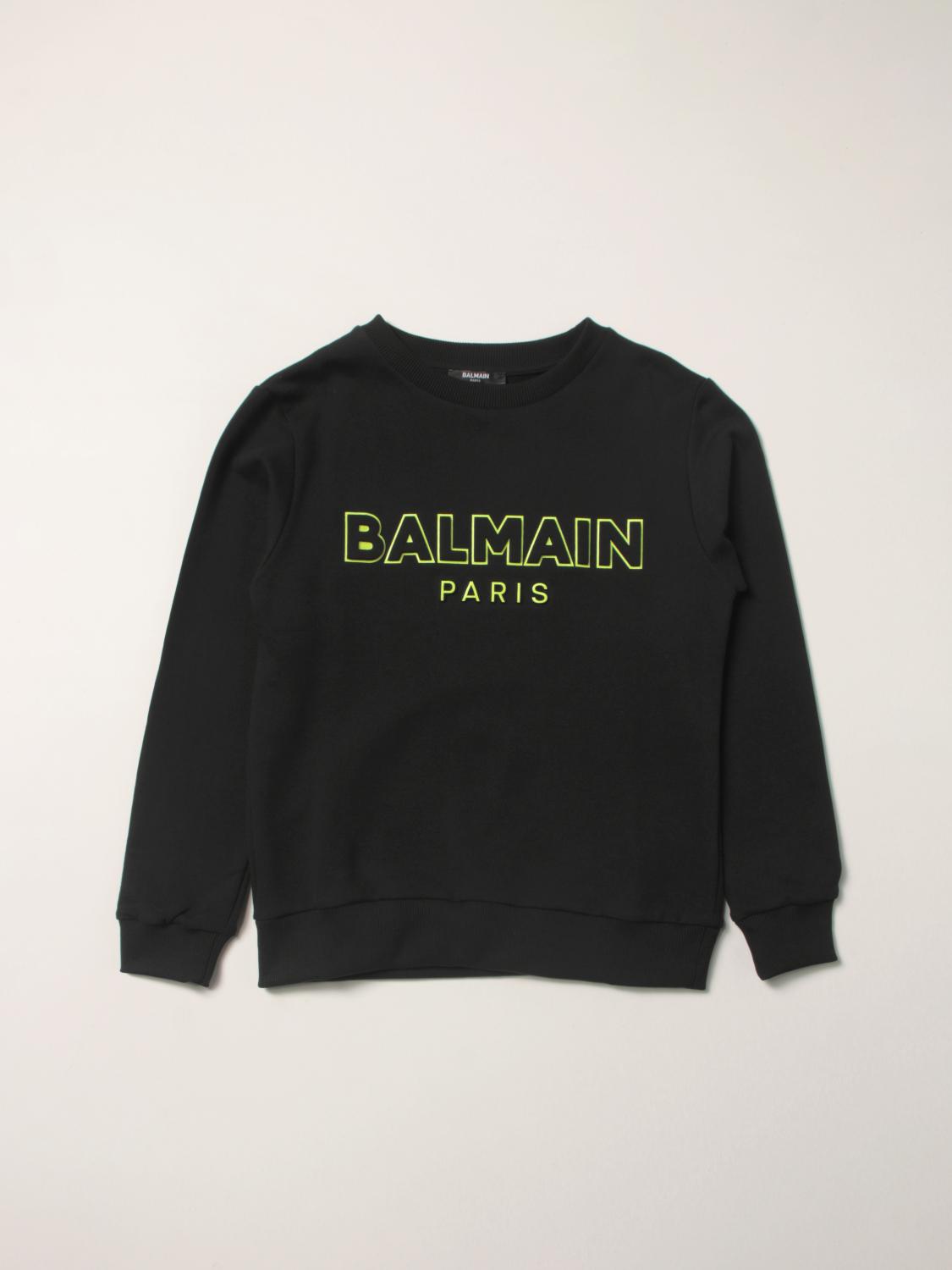 BALMAIN SWEATER: Balmain cotton sweatshirt with logo, Black - Img 1