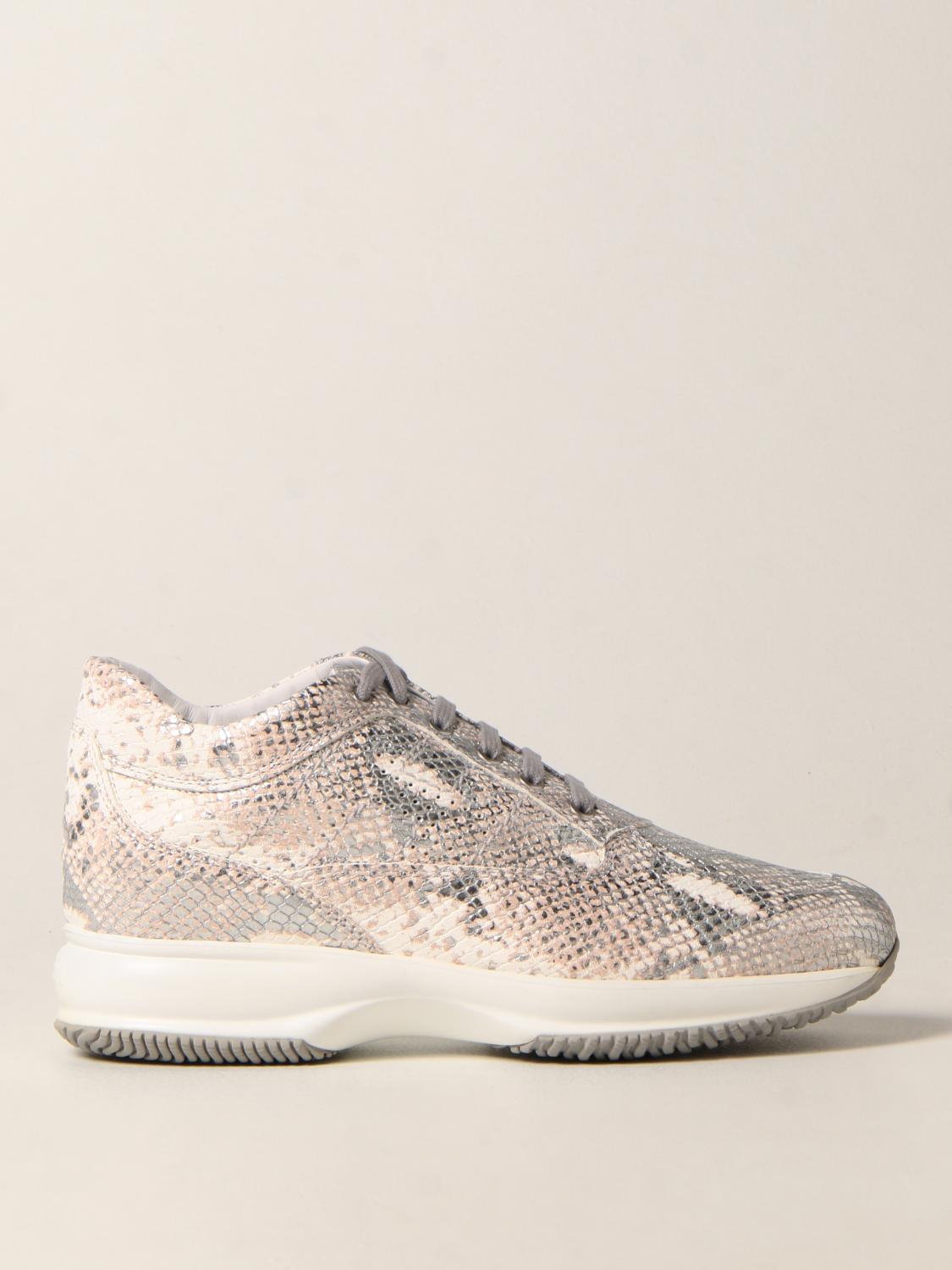 HOGAN: Interactive sneakers in leather with python print Beige