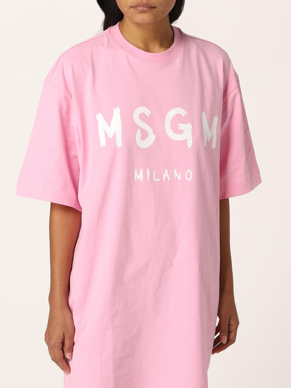 MSGM: cotton t-shirt dress with logo print - Pink | MSGM