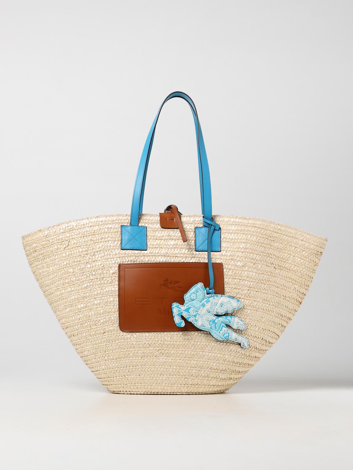 ETRO: Borsa a coffa in paglia Azzurro Borsa A Spalla Etro