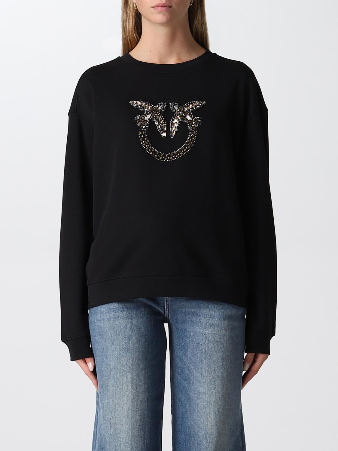 Pinko felpa Nelly con ricamo Love Birds gioiello verde