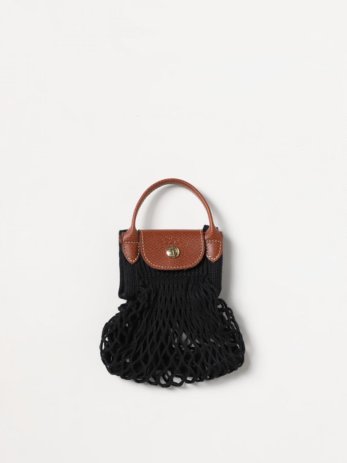 LONGCHAMP BORSA MINI: Borsa Le Pliage Filet Longchamp in cotone e pelle, Nero - Img 1