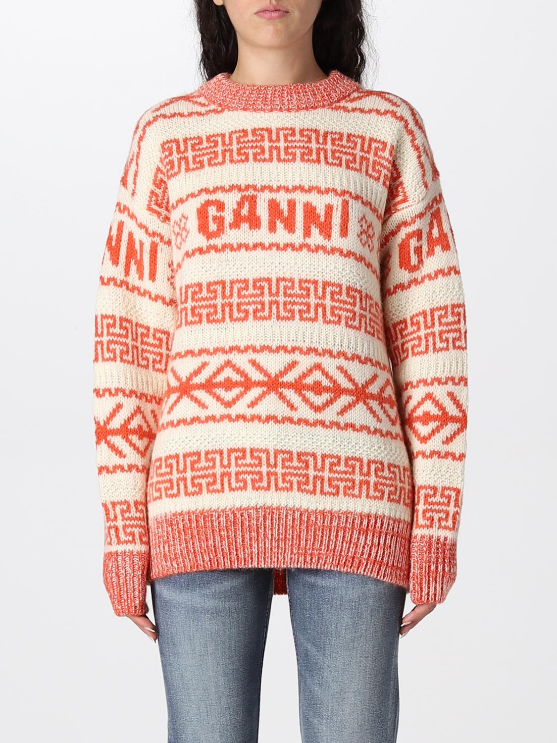 GANNI SWEATER: Ganni jacquard crewneck sweater, Red - Img 1