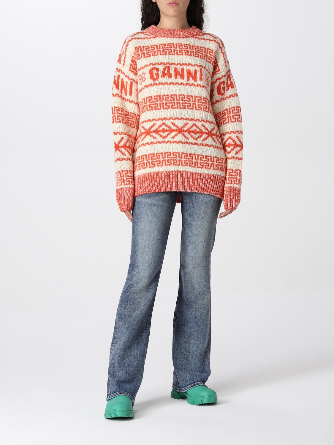 GANNI SWEATER: Ganni jacquard crewneck sweater, Red - Img 2