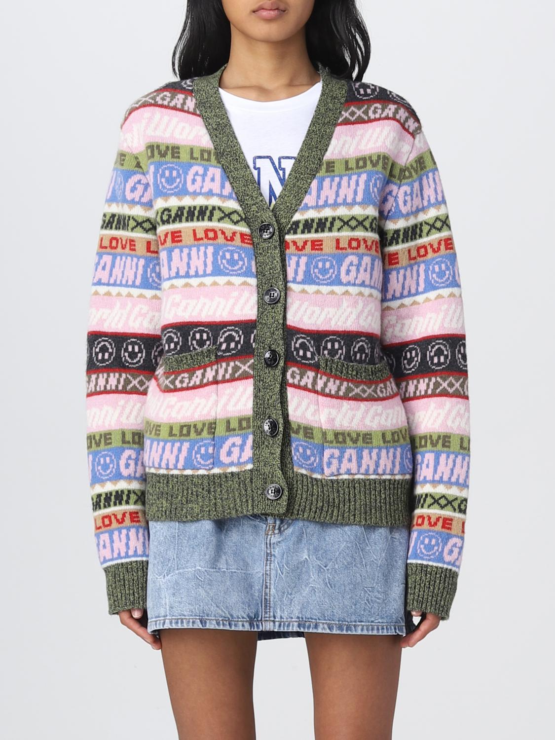 GANNI SWEATER: Ganni all-over logo jacquard cardigan, Multicolor - Img 1